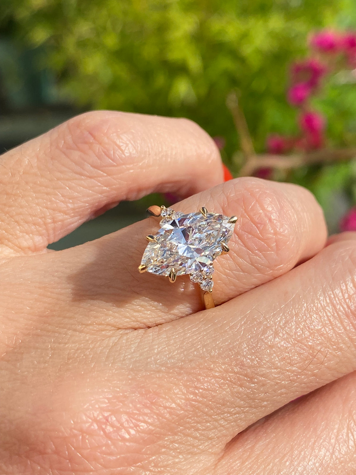 3.19 CTW Marquise Cut Lab Diamond Engagement Ring in 18ct Yellow Gold