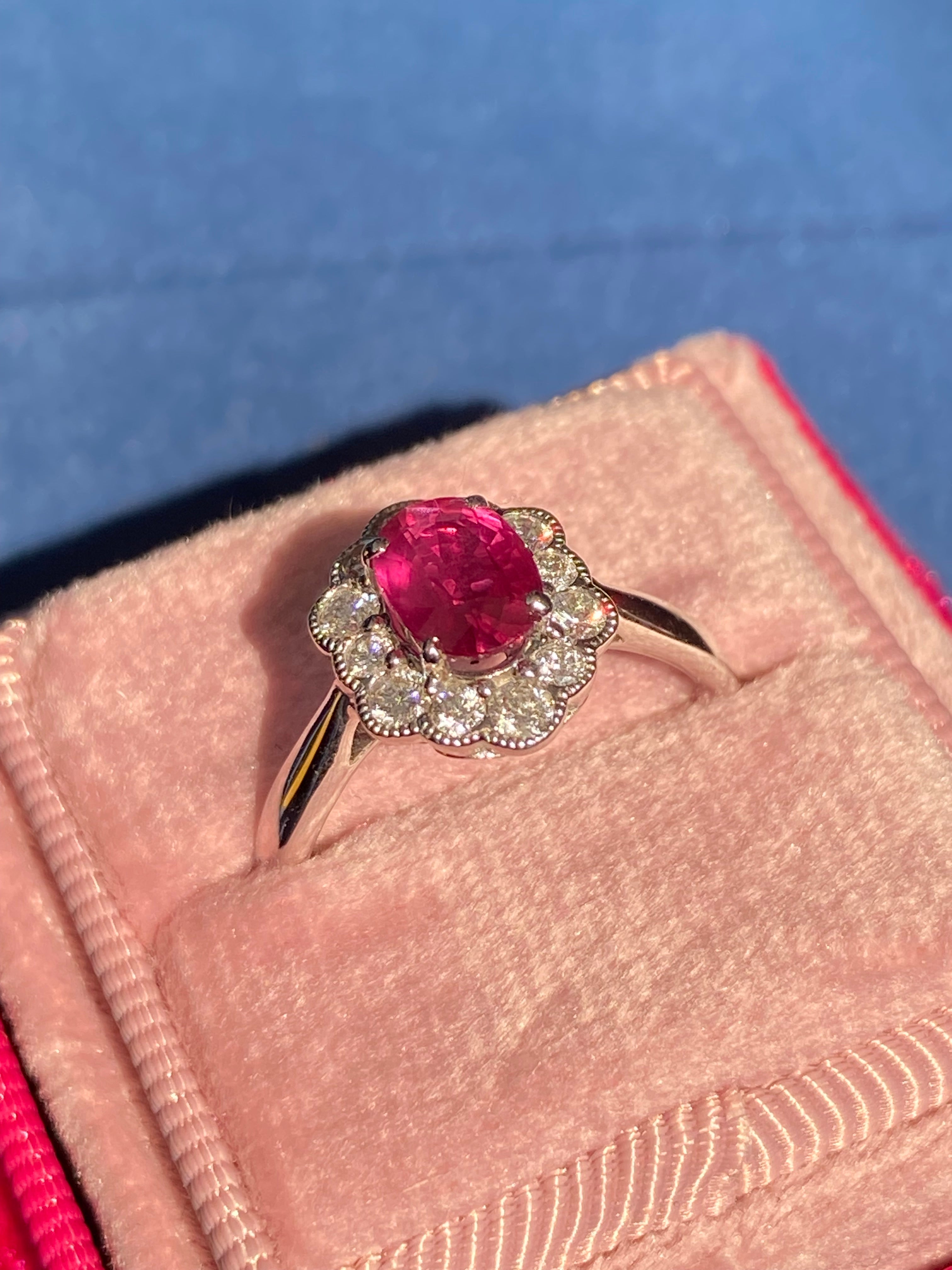 1.49 CTW Ruby and Natural Diamond Halo Ring in 18ct White Gold