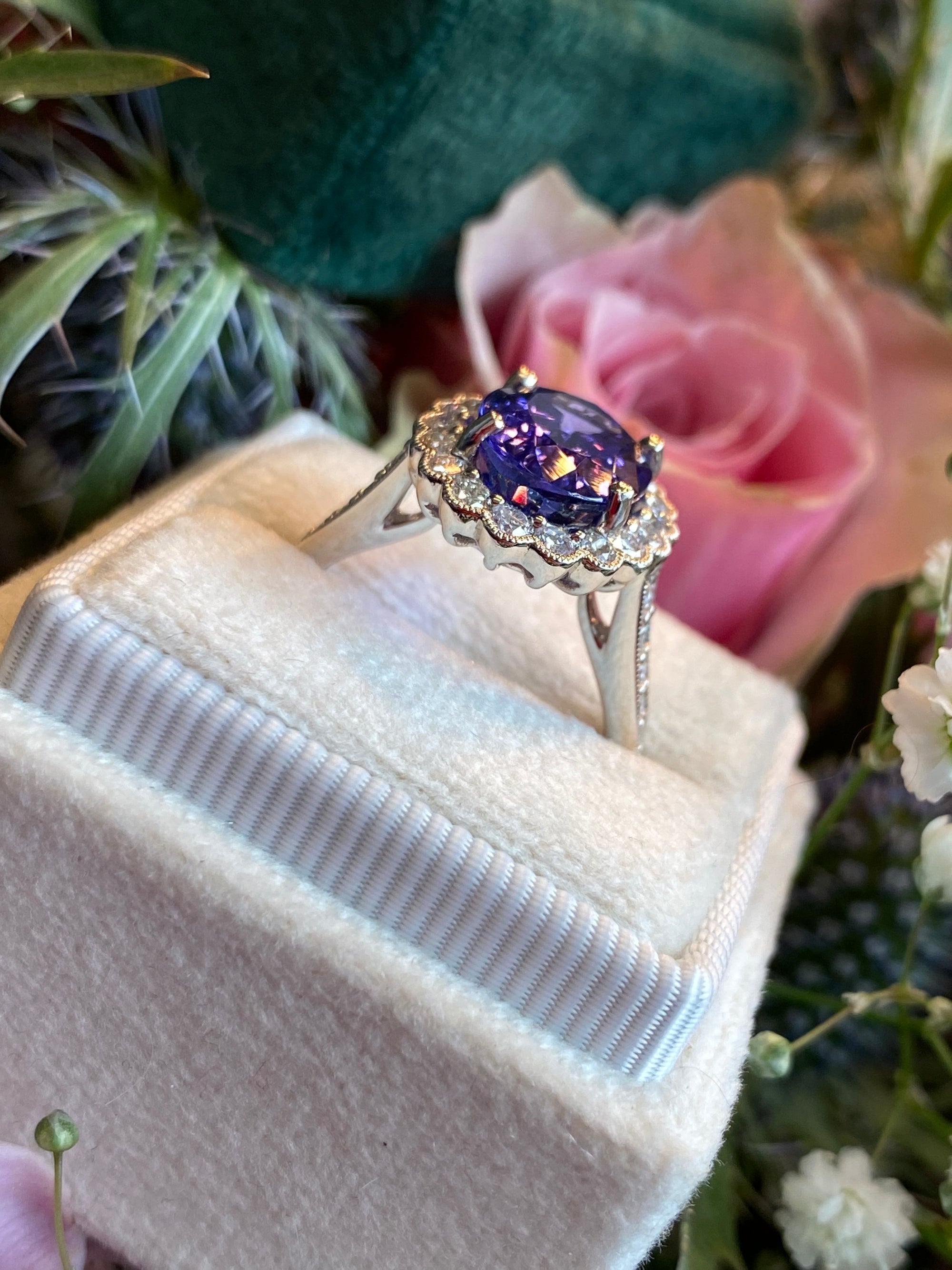 3.87 Carat Oval Cut Tanzanite and 0.75ctw Natural Diamond Cocktail Ring in Platinum