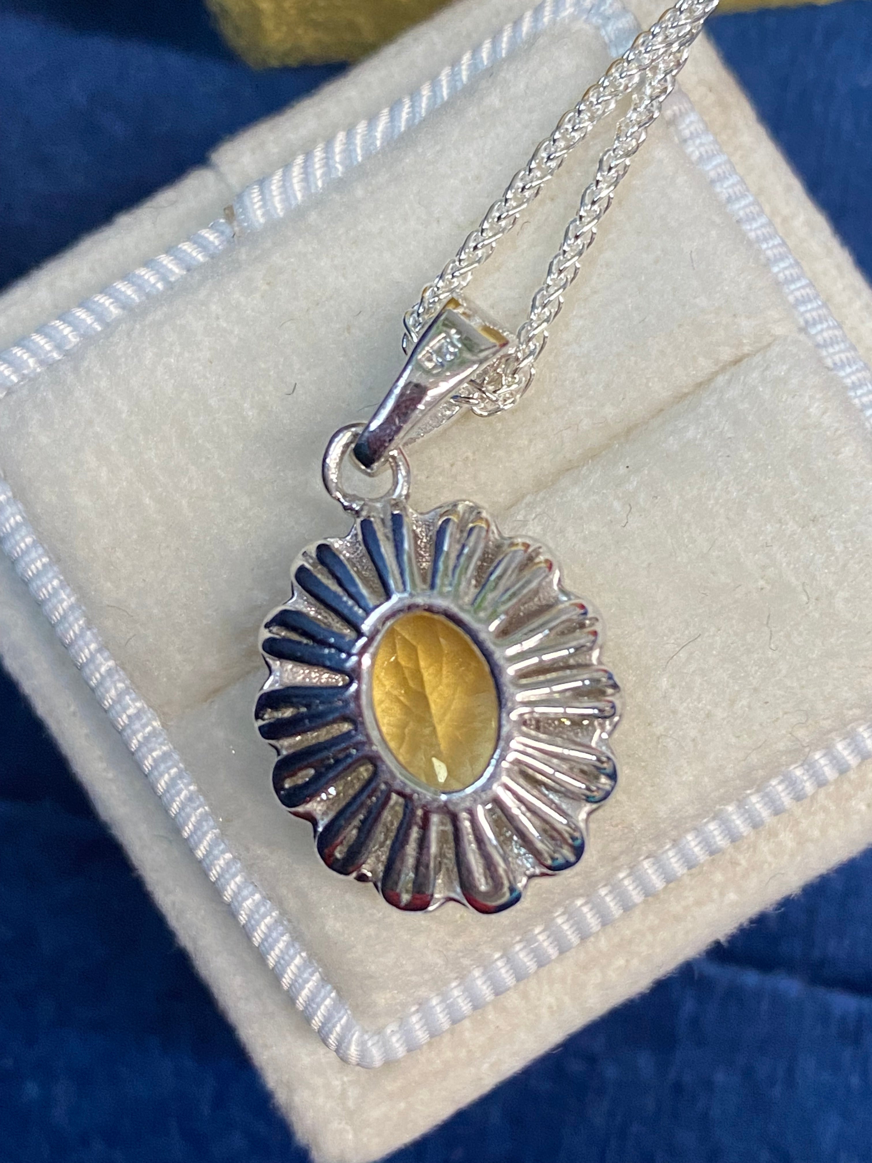 5.00 CTW Citrine and Moissanite Halo Pendant Necklace in Sterling Silver
