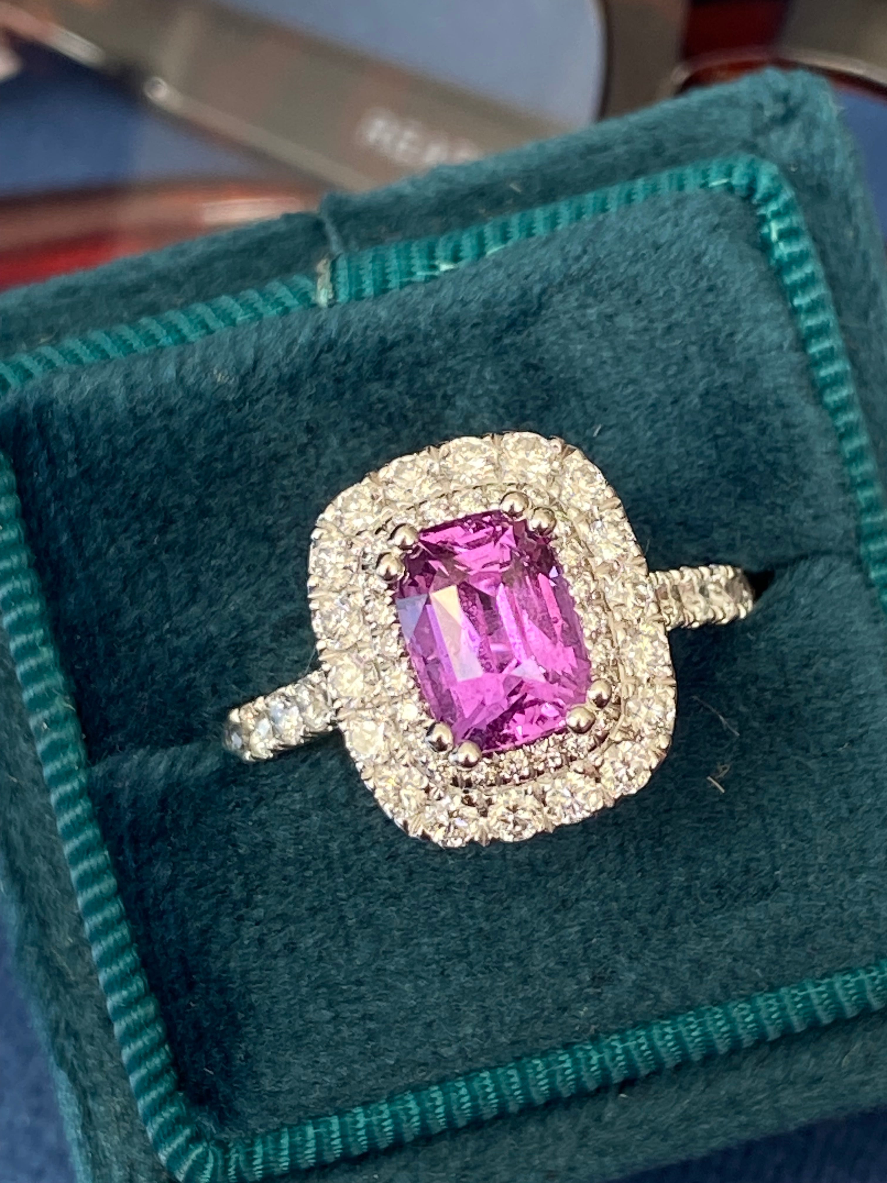 1.95 Carat Purple Sapphire and 0.97ctw Natural Diamond Halo Ring in Platinum