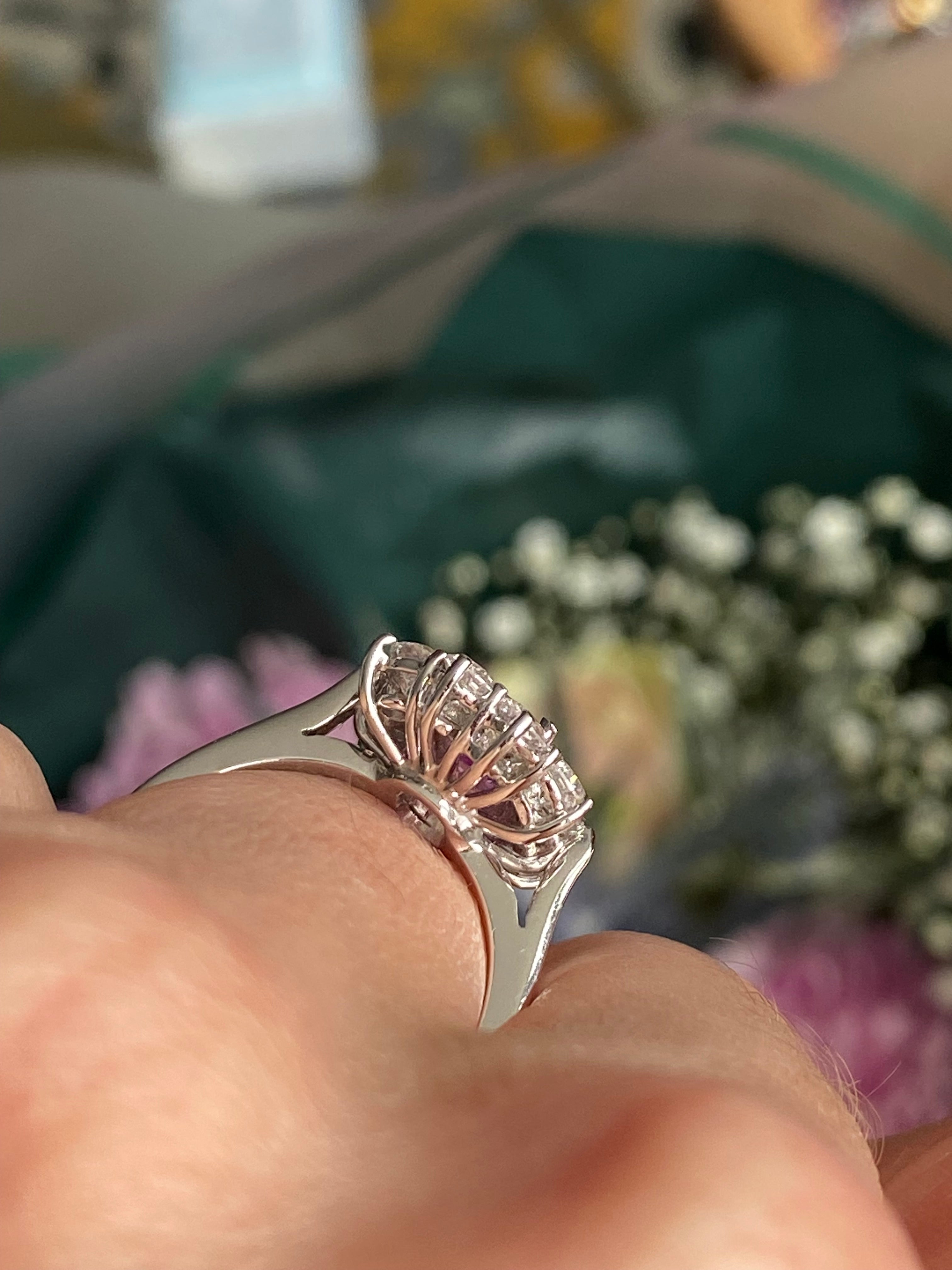 2.33 CTW Emerald Cut Pink Sapphire and Natural Diamond Halo Ring in Platinum