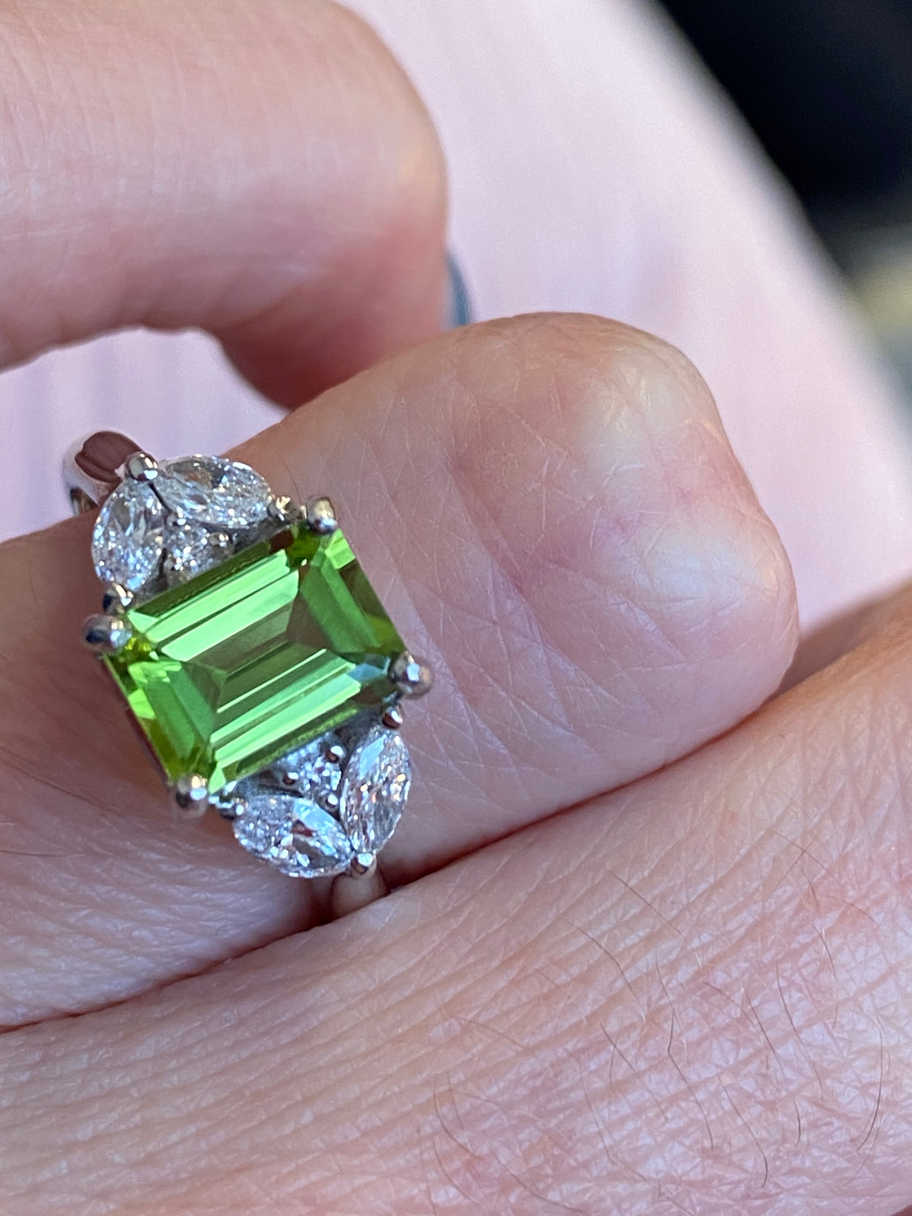 1.96 CTW Carat Peridot and Diamond Three Stone Engagement Ring in Platinum