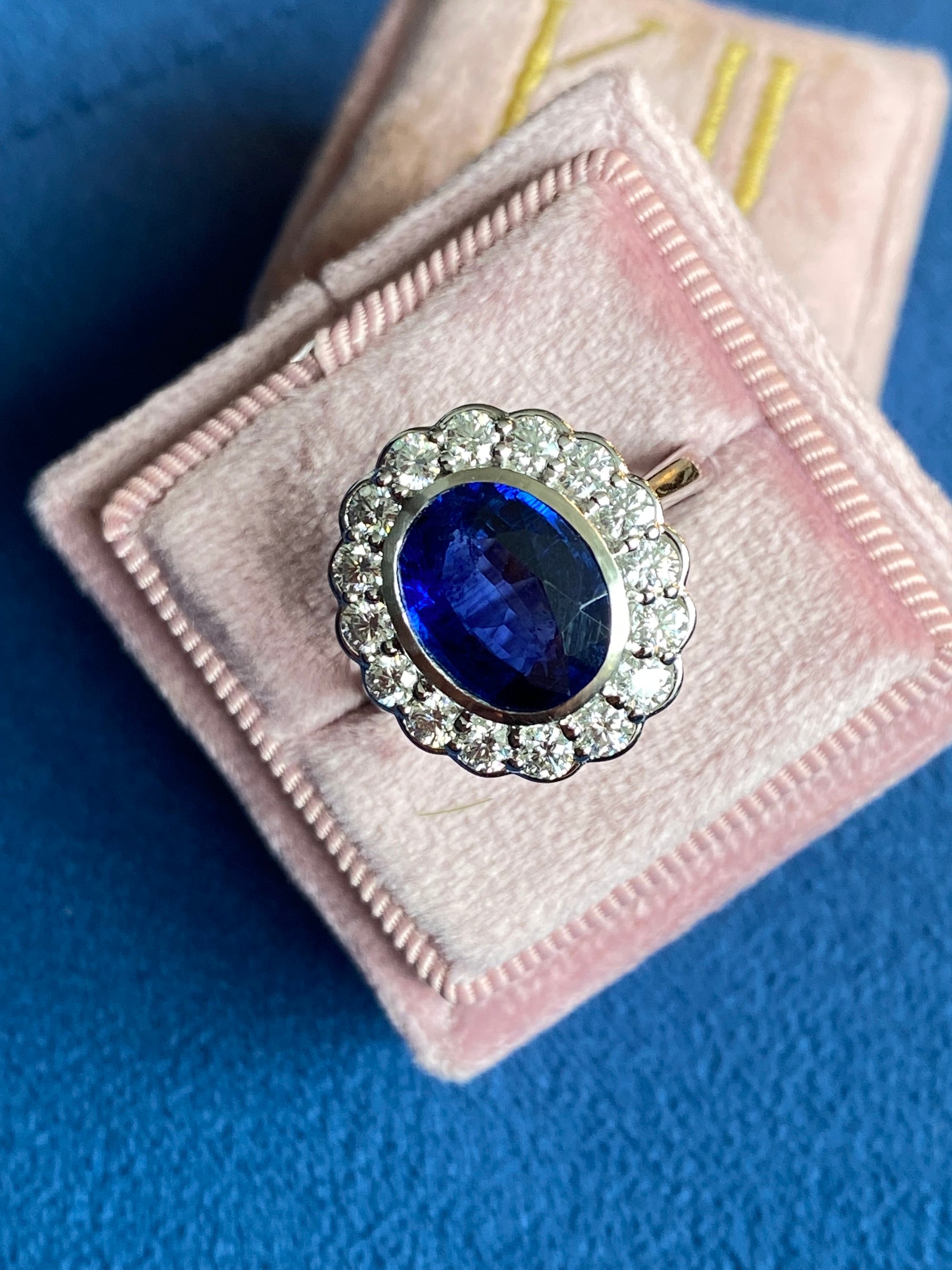 5.40 CTW Oval Cut Kyanite and Moissanite Halo Ring in Sterling Silver