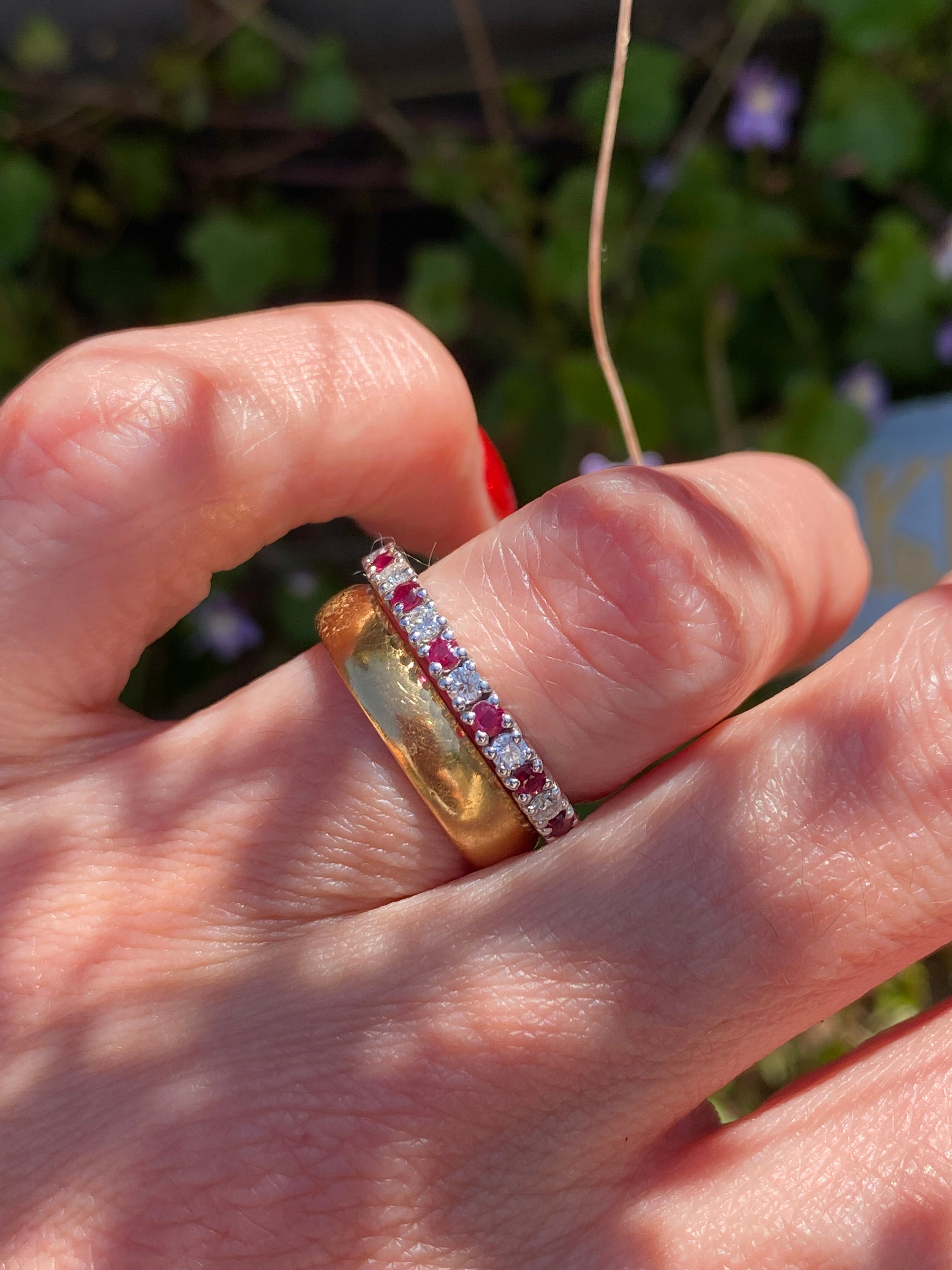 0.47ctw Natural Ruby and Moissanite Eternity Stacking Ring