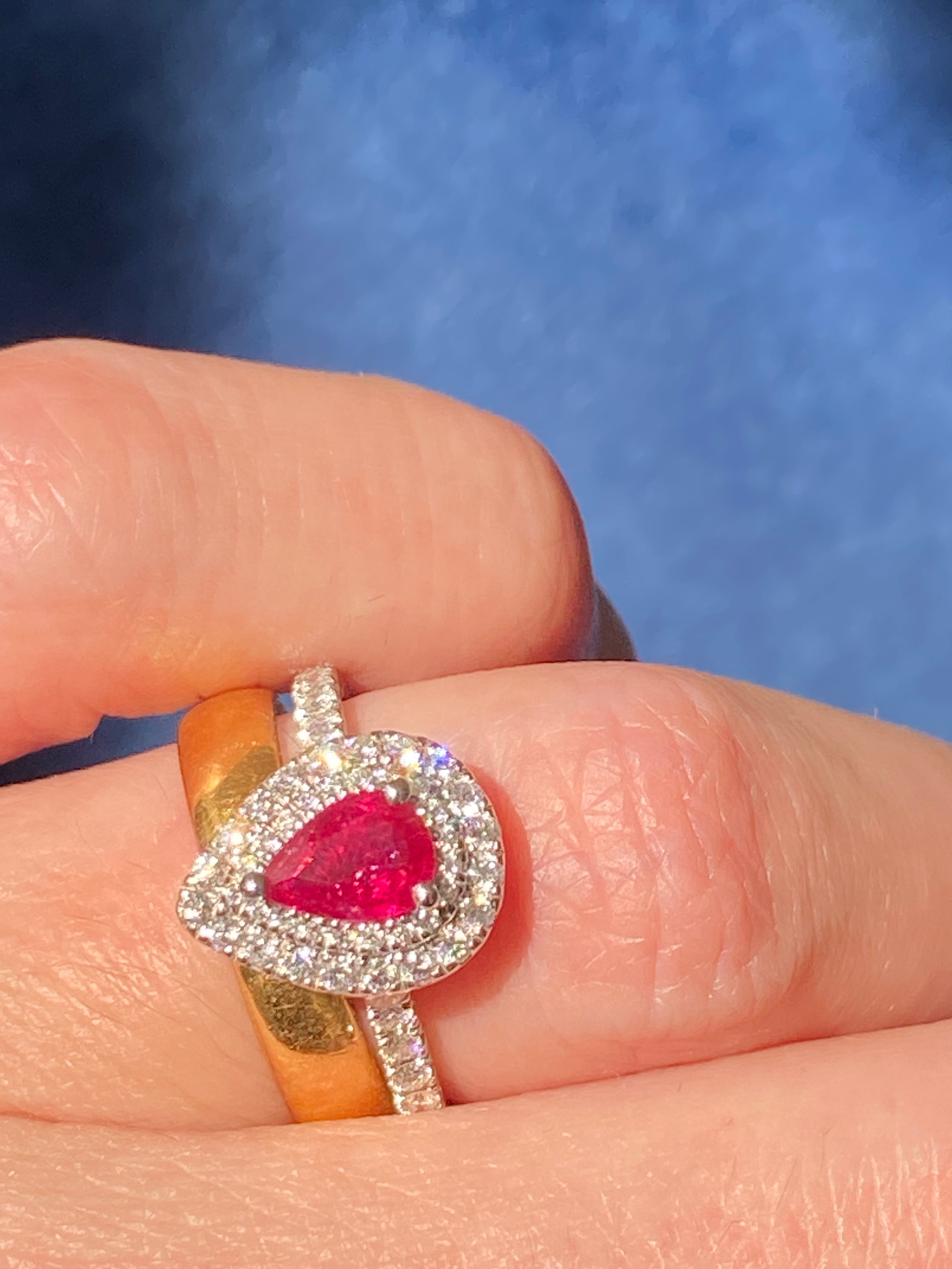 1.16 CTW Pear Cut Ruby and Natural Diamond Ring in Platinum