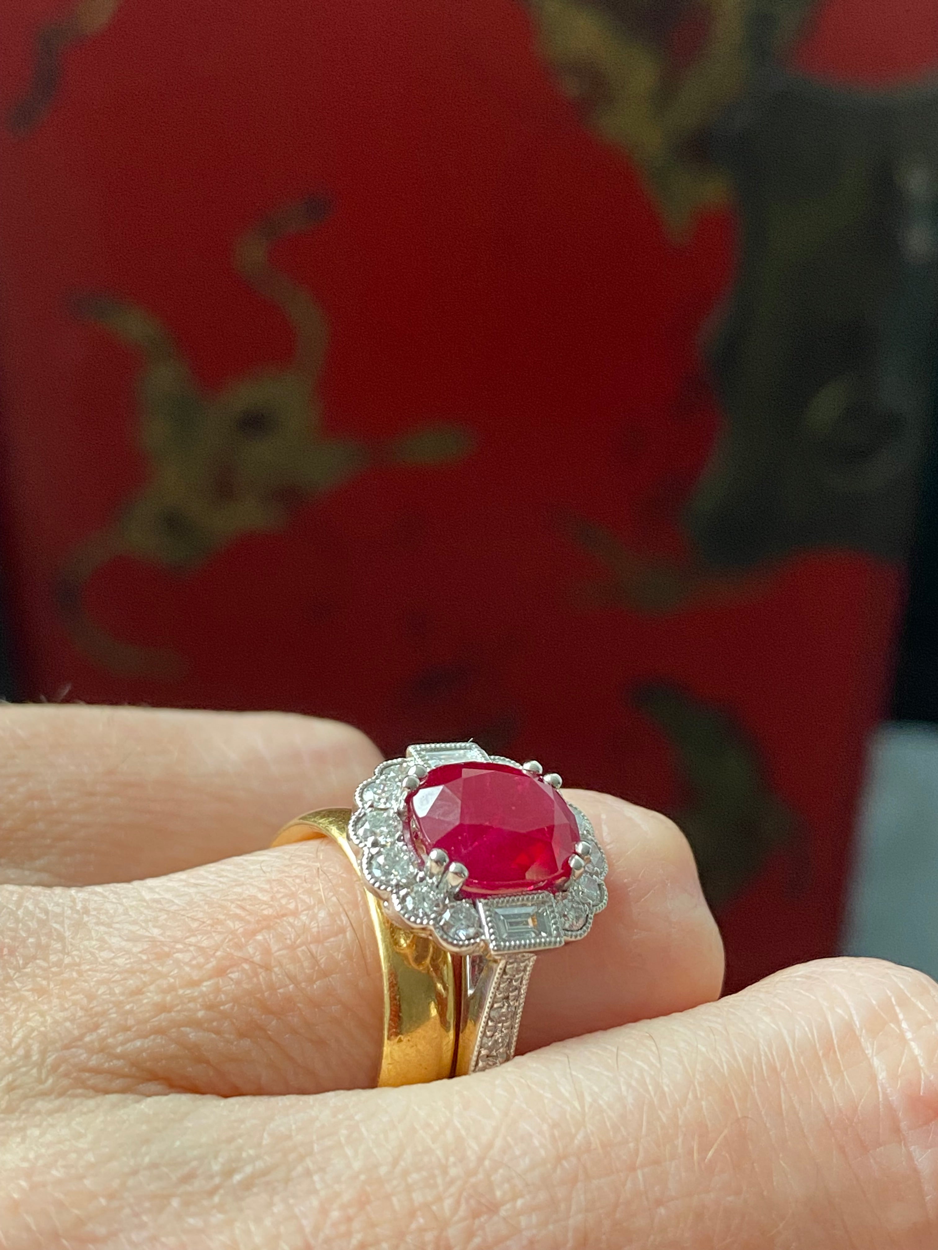 3.54 Carat Oval-Cut Ruby and 0.77 ctw Natural Diamond Halo Ring in Platinum