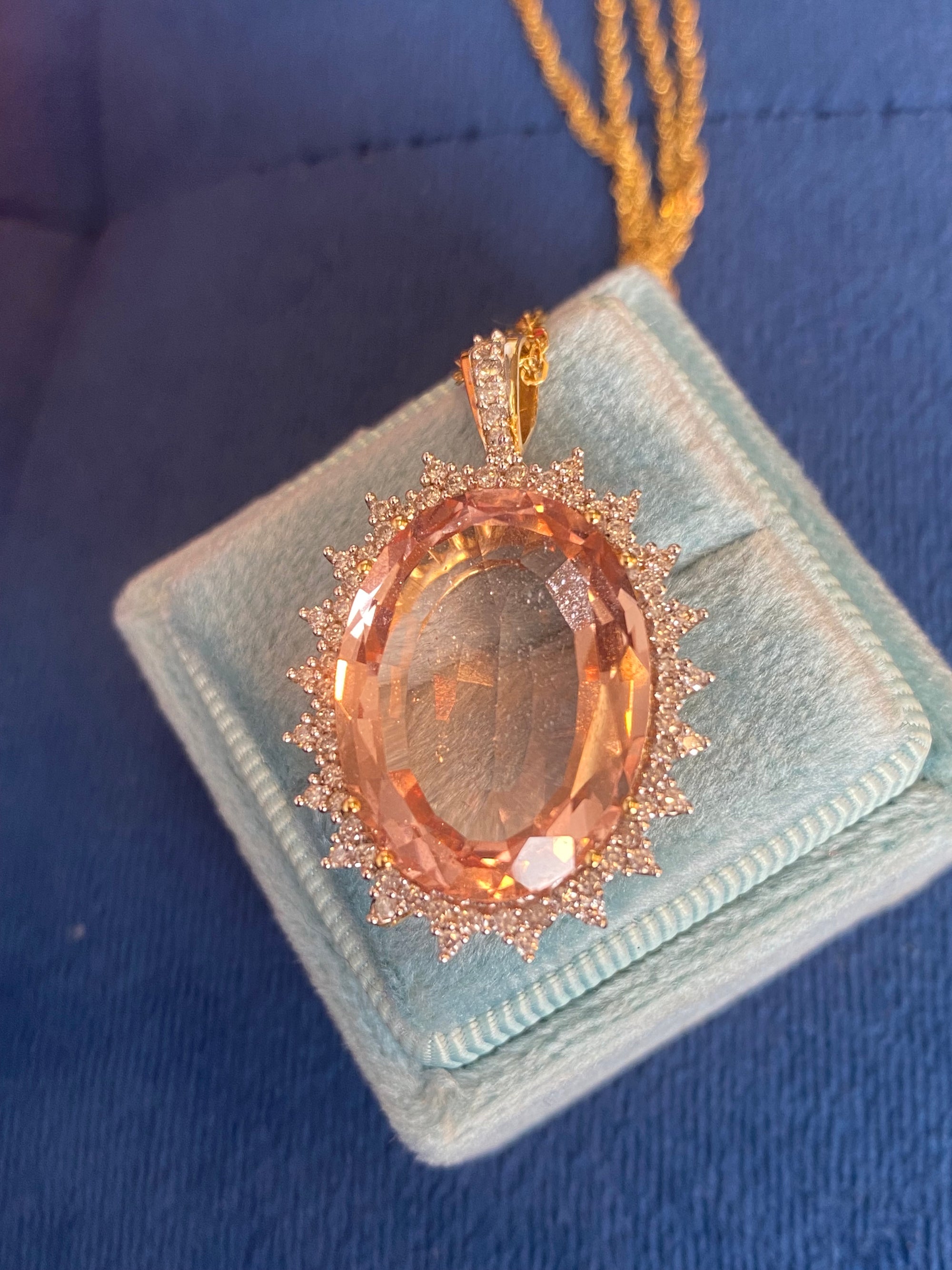 15.00 Carat Morganite and Diamond Pendant Necklace in 18ct Yellow Gold