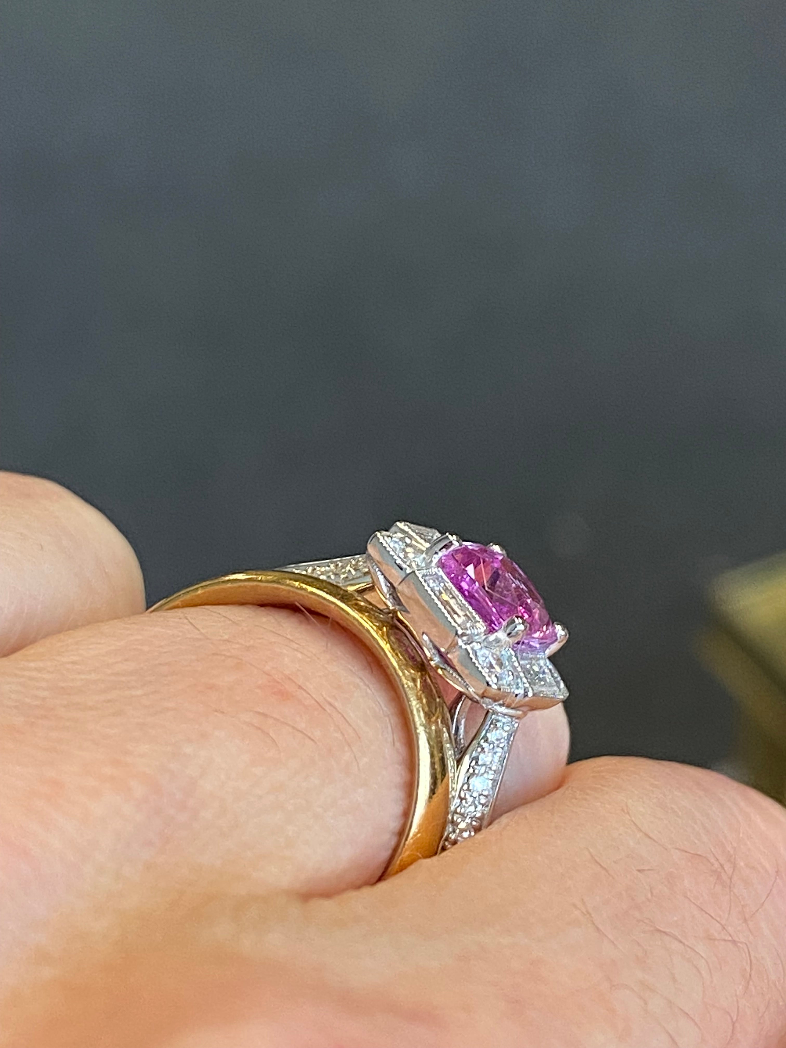 Candy Pink Sapphire Art Deco Style Ring in Platinum