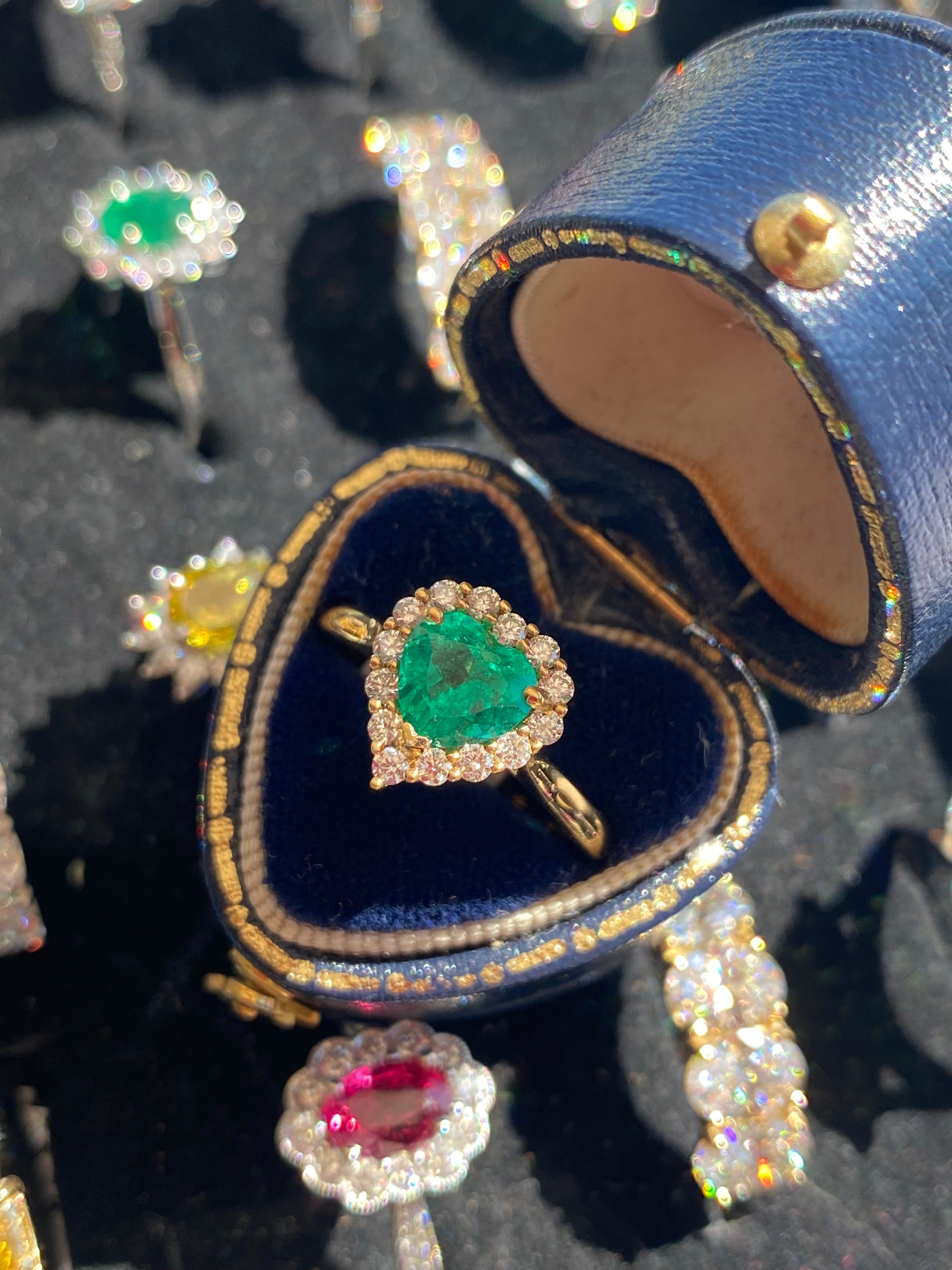 1.16 CTW Heart Shape Emerald and Natural Diamond Halo Ring in 18ct Yellow Gold