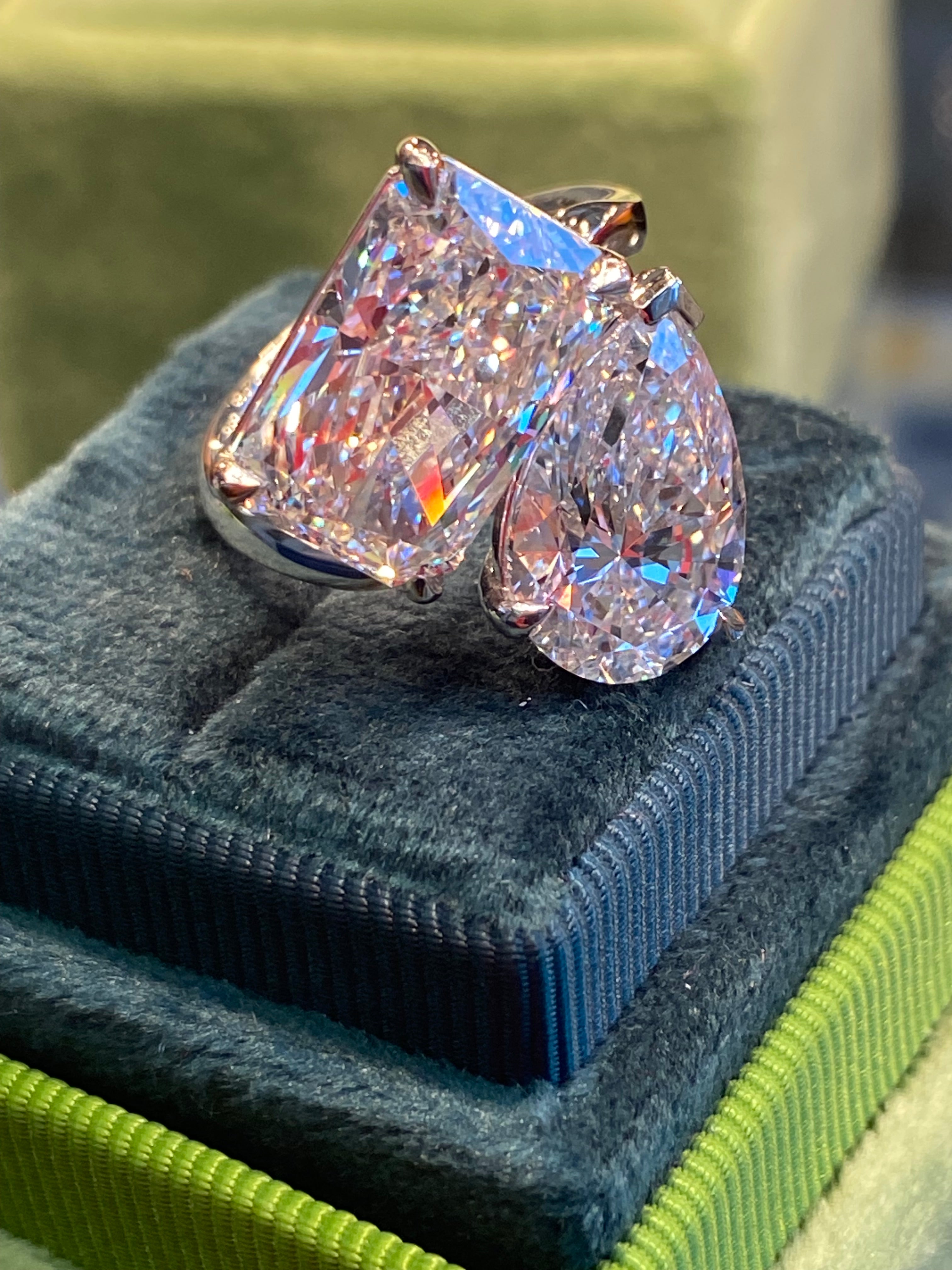 10.09 CTW Radiant and Pear Cut Lab Diamond Toi Et Moi Engagement Ring in Platinum