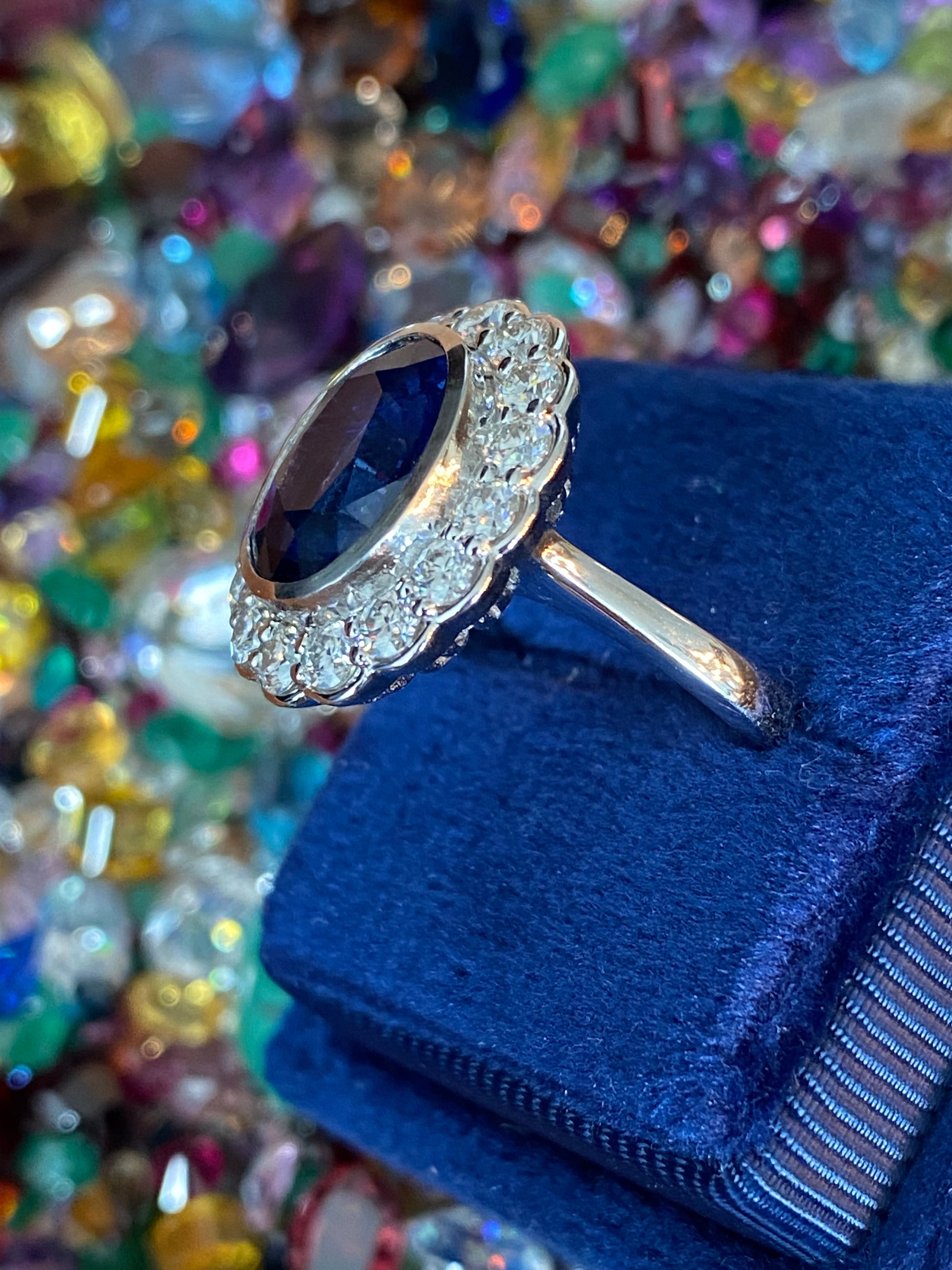 5.40 CTW Oval Cut Kyanite and Moissanite Halo Ring in Sterling Silver