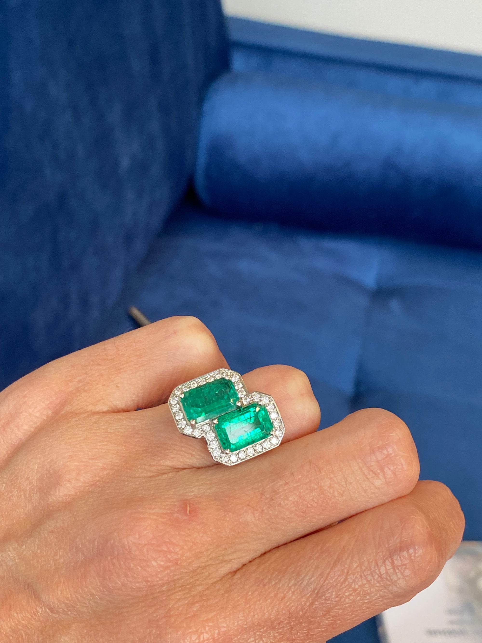 5.37 CTW Colombian Emerald and Natural Diamond Ring in Platinum