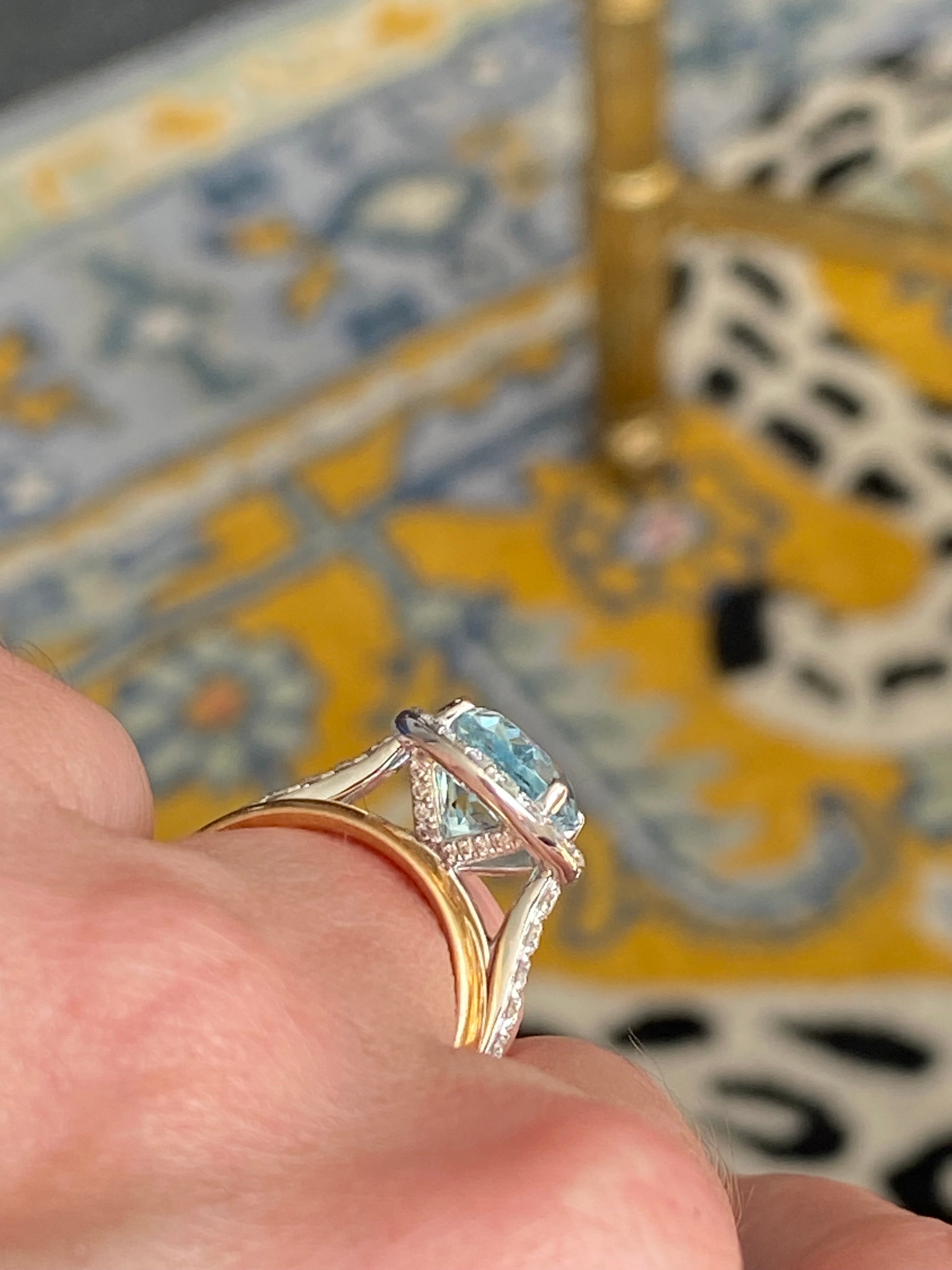 4.32 CTW Oval Cut Aquamarine and Natural Diamond Halo Engagement Ring in Platinum