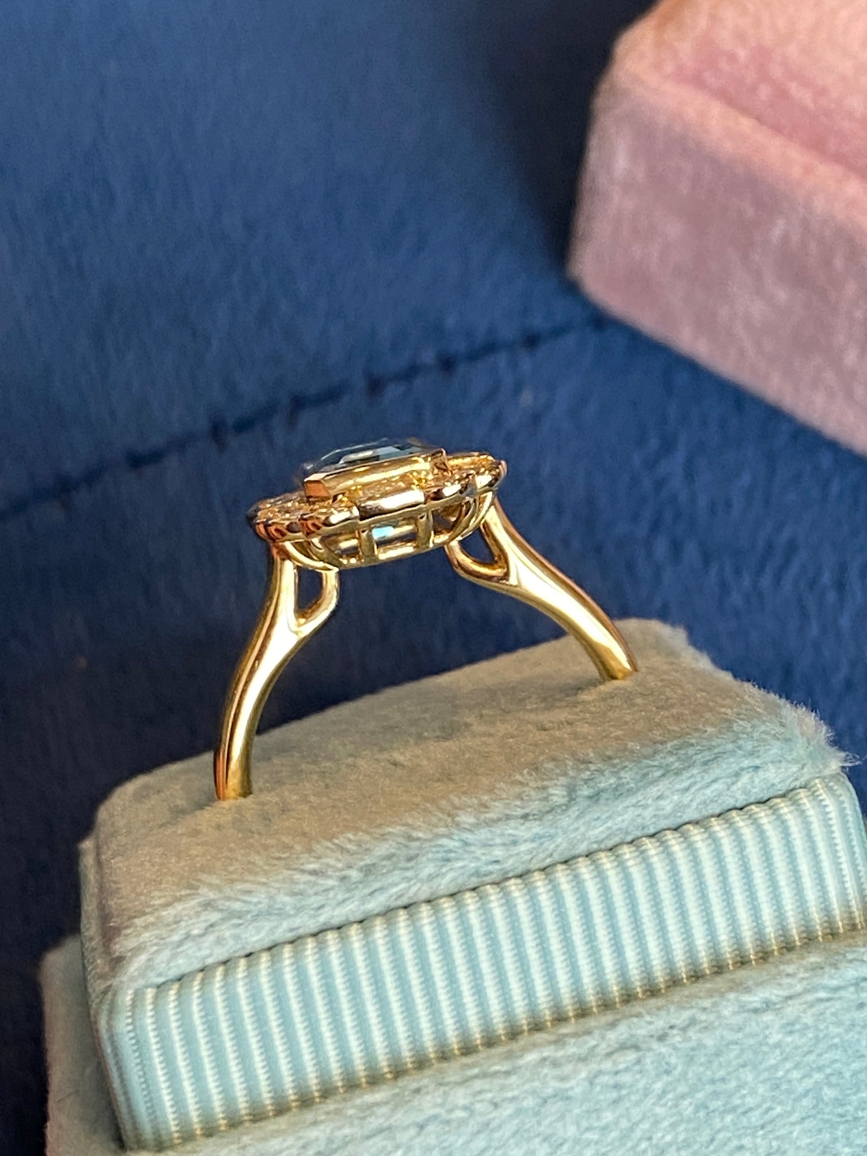 1.80 CTW Aquamarine and Natural Diamond Ring in 18ct Yellow Gold