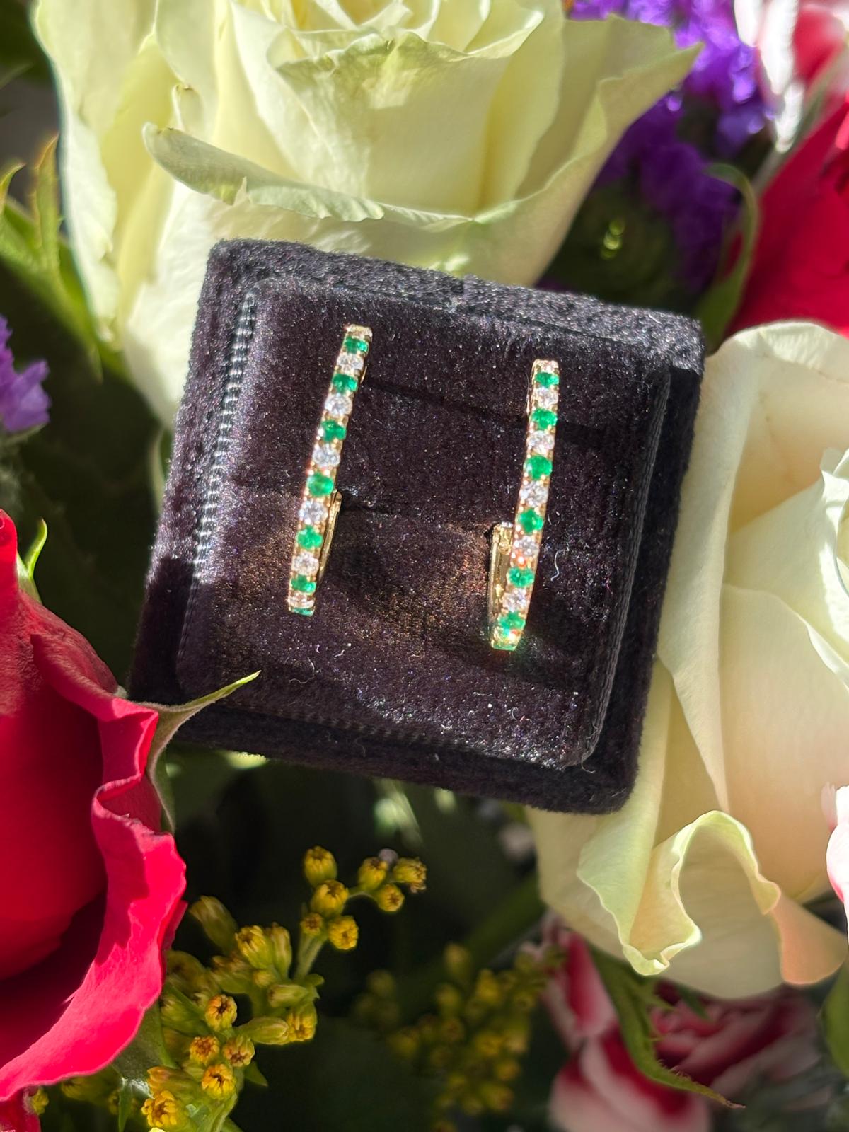 Emerald and Diamond Hoop Earrings in 18ct Yellow Gold