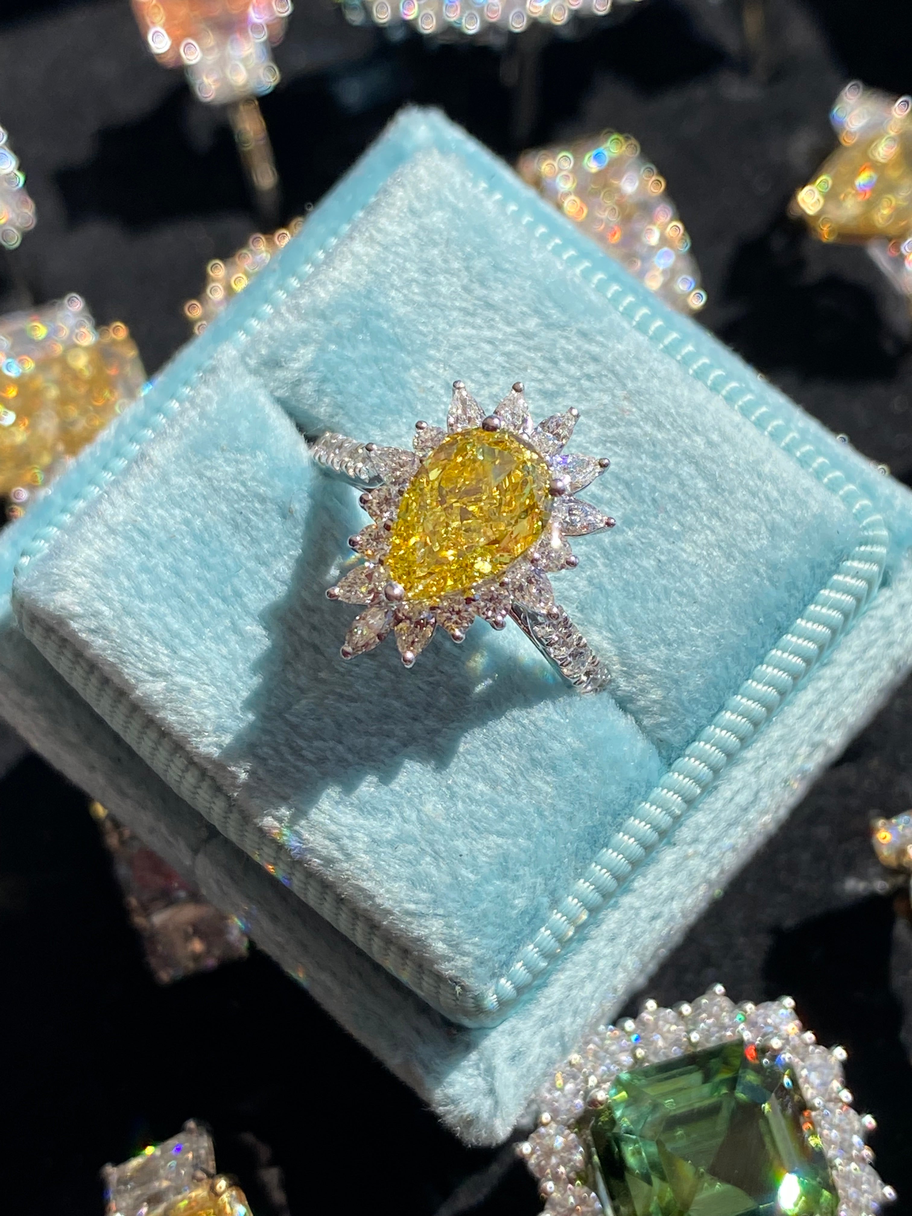 2.35 CTW Pear Cut Fancy Yellow Lab Diamond Halo Engagement Ring in Platinum