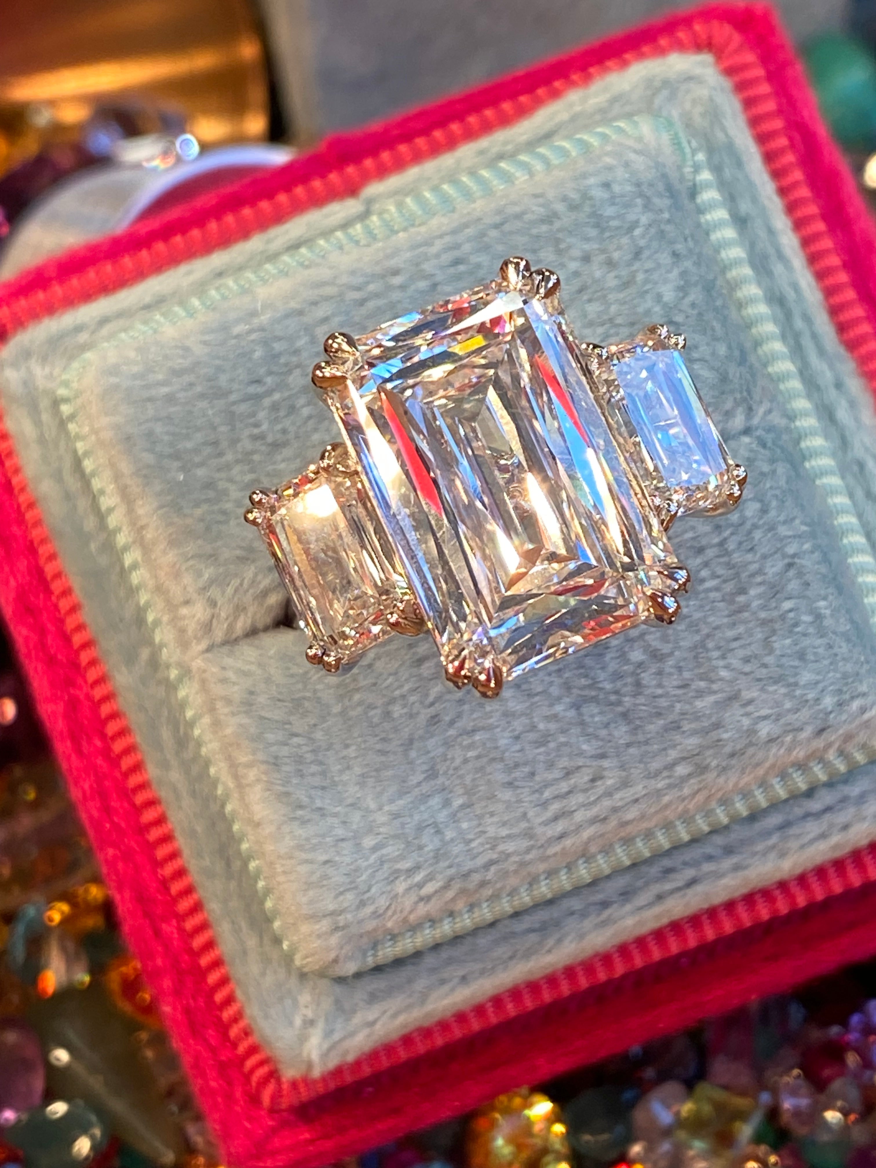 14.24 CTW Ashoka Cut Lab Diamond Three Stone Engagement Ring in Platinum