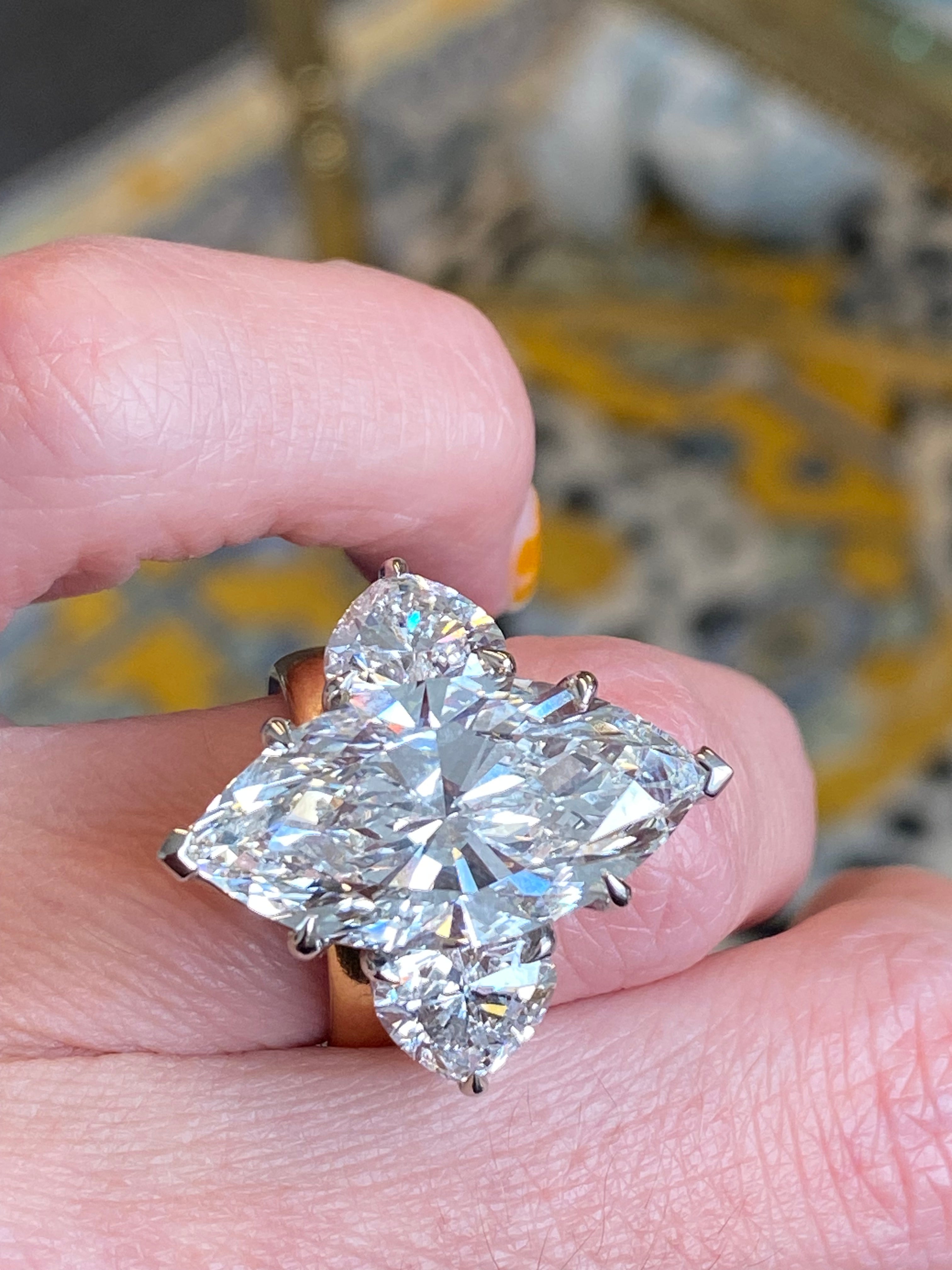 10.00 Carat Marquise Cut + 3.00CTW Heart Cut Lab Diamond Engagement Ring in Platinum