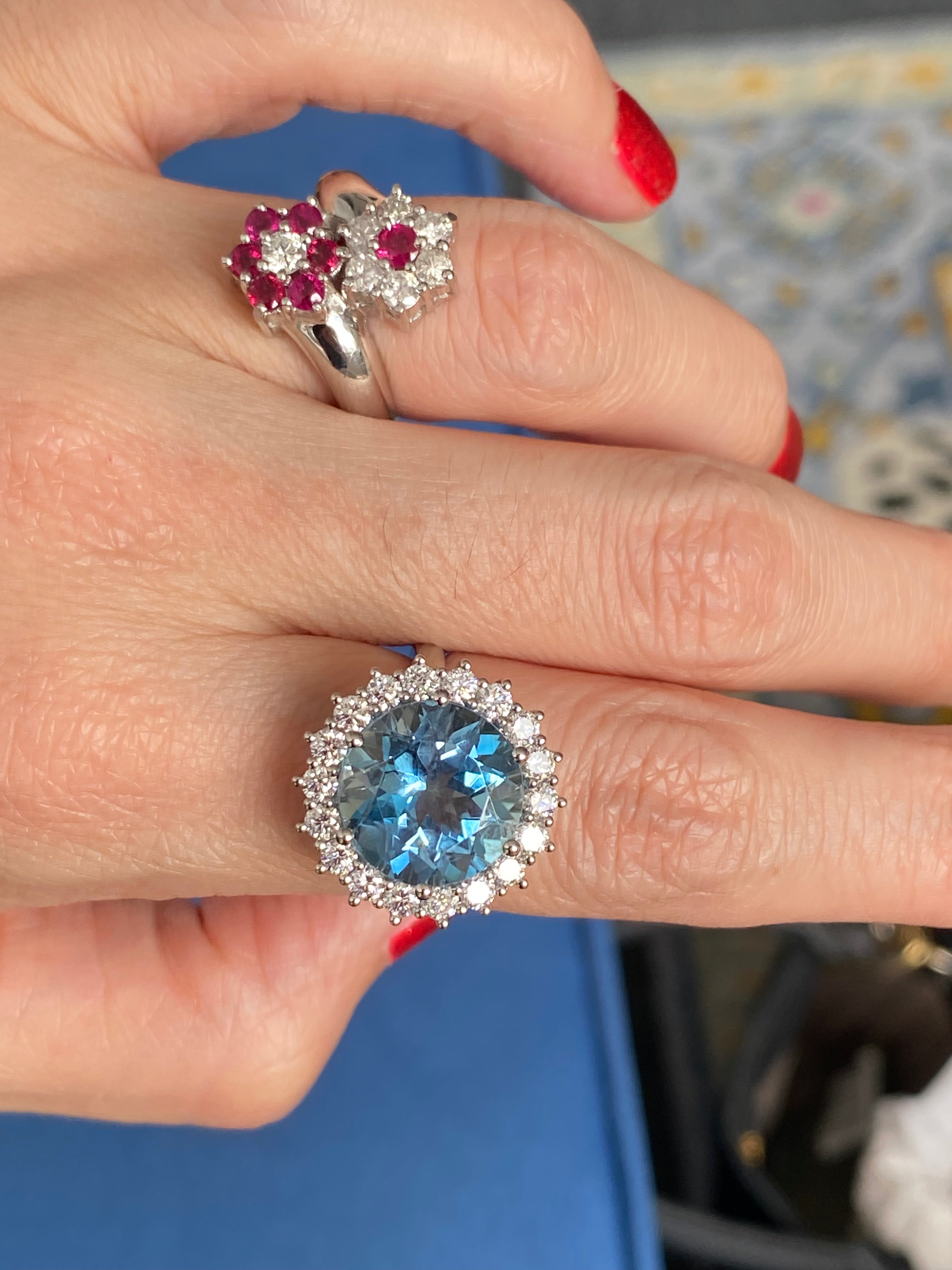 8.07 CTW Certified Santa Maria Aquamarine and Natural Diamond Halo Ring in Platinum