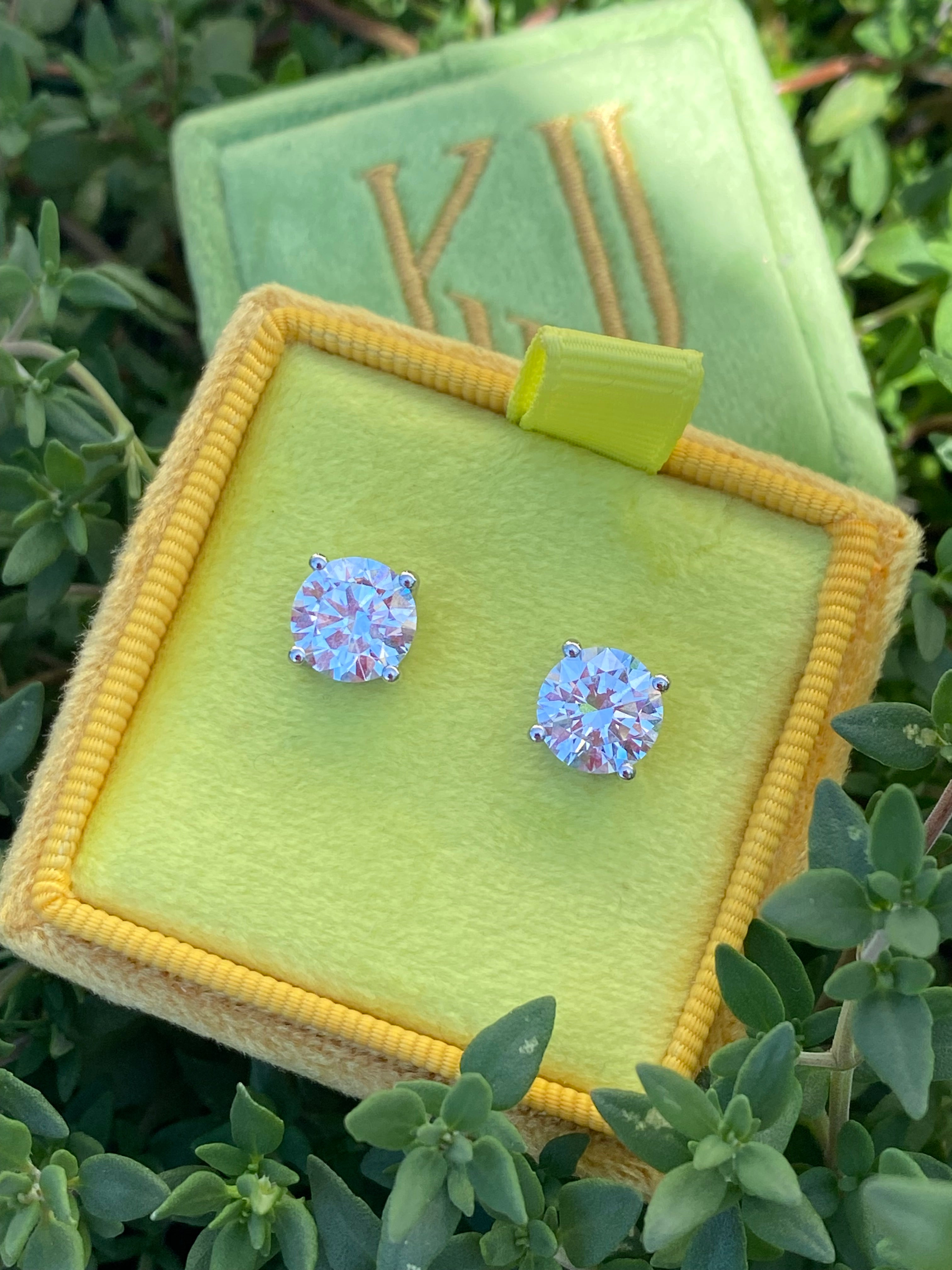 4.00 CTW + Lab Grown Diamond Solitaire Stud Earrings, at Least F Colour / VVS Clarity
