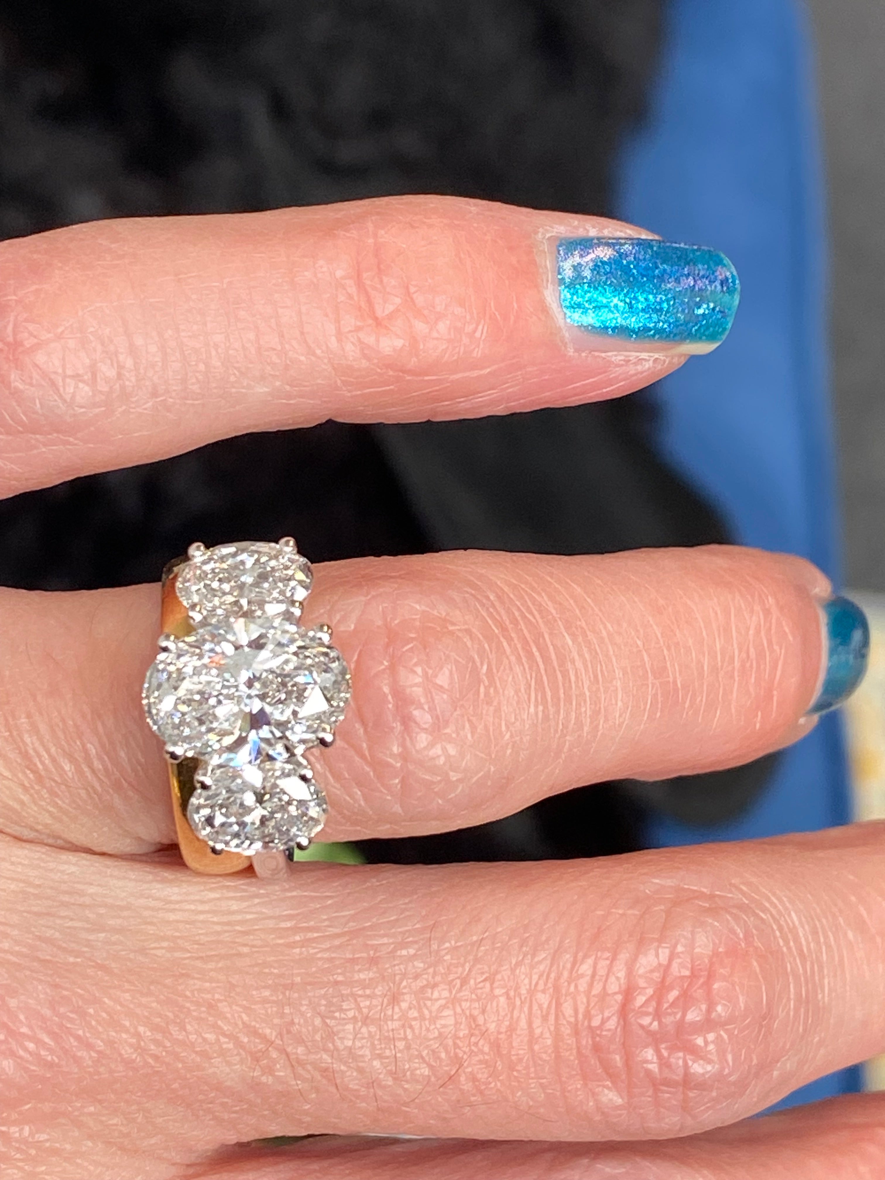 4.95 CTW Oval Cut D Colour VS2 Lab Diamond Three Stone Ring in Platinum