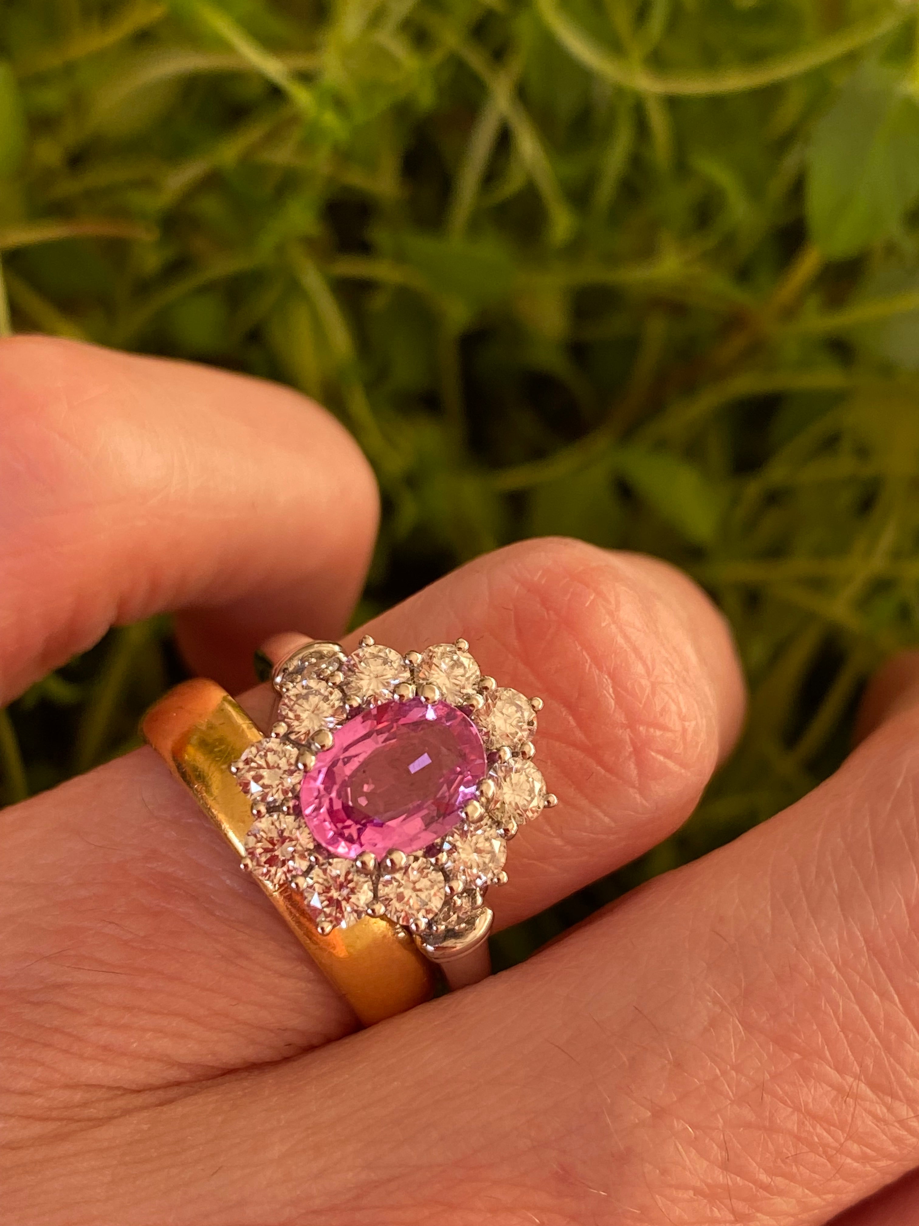 2.65 CTW Oval Cut Pink Sapphire and Natural Diamond Halo Ring in Platinum
