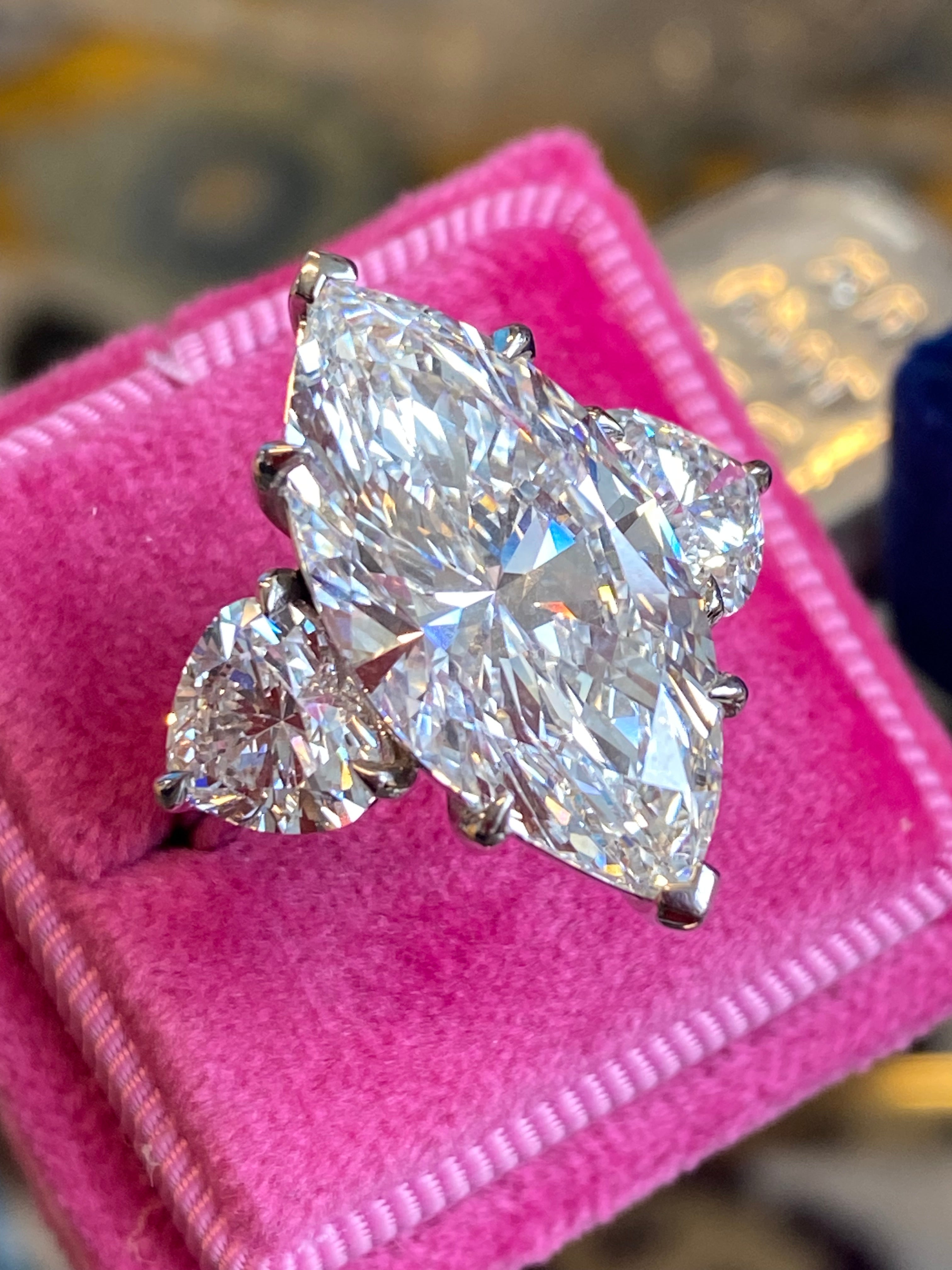 10.00 Carat Marquise Cut + 3.00CTW Heart Cut Lab Diamond Engagement Ring in Platinum