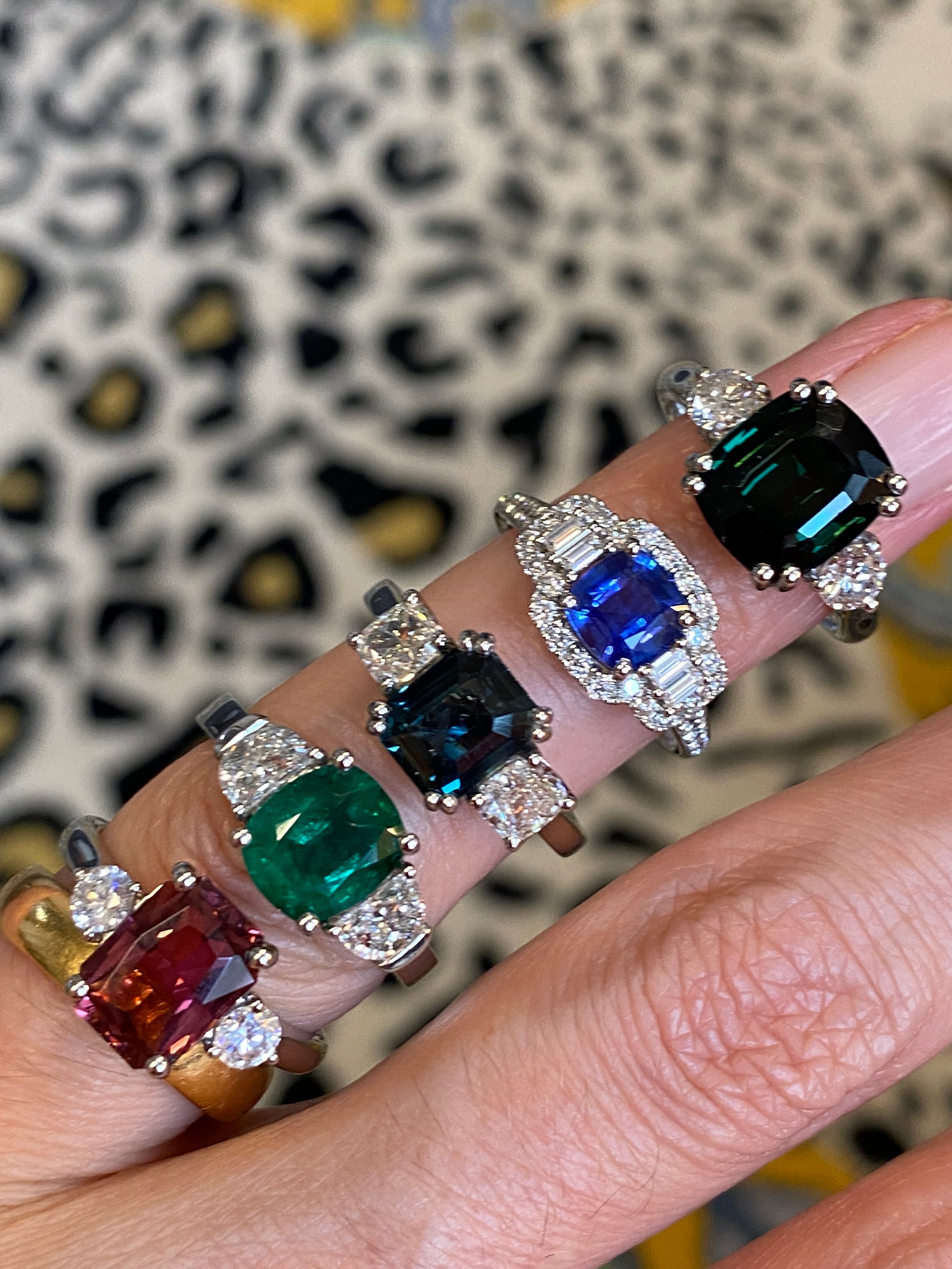3.97 Carat Green Tourmaline and Natural Diamond Ring in Platinum