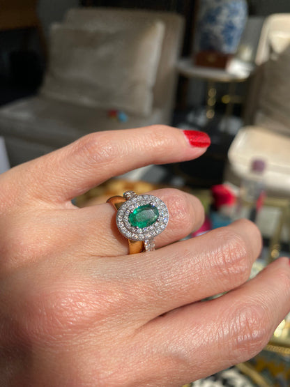 2.22 Ctw Emerald and Natural Diamond Double Halo Ring in Platinum