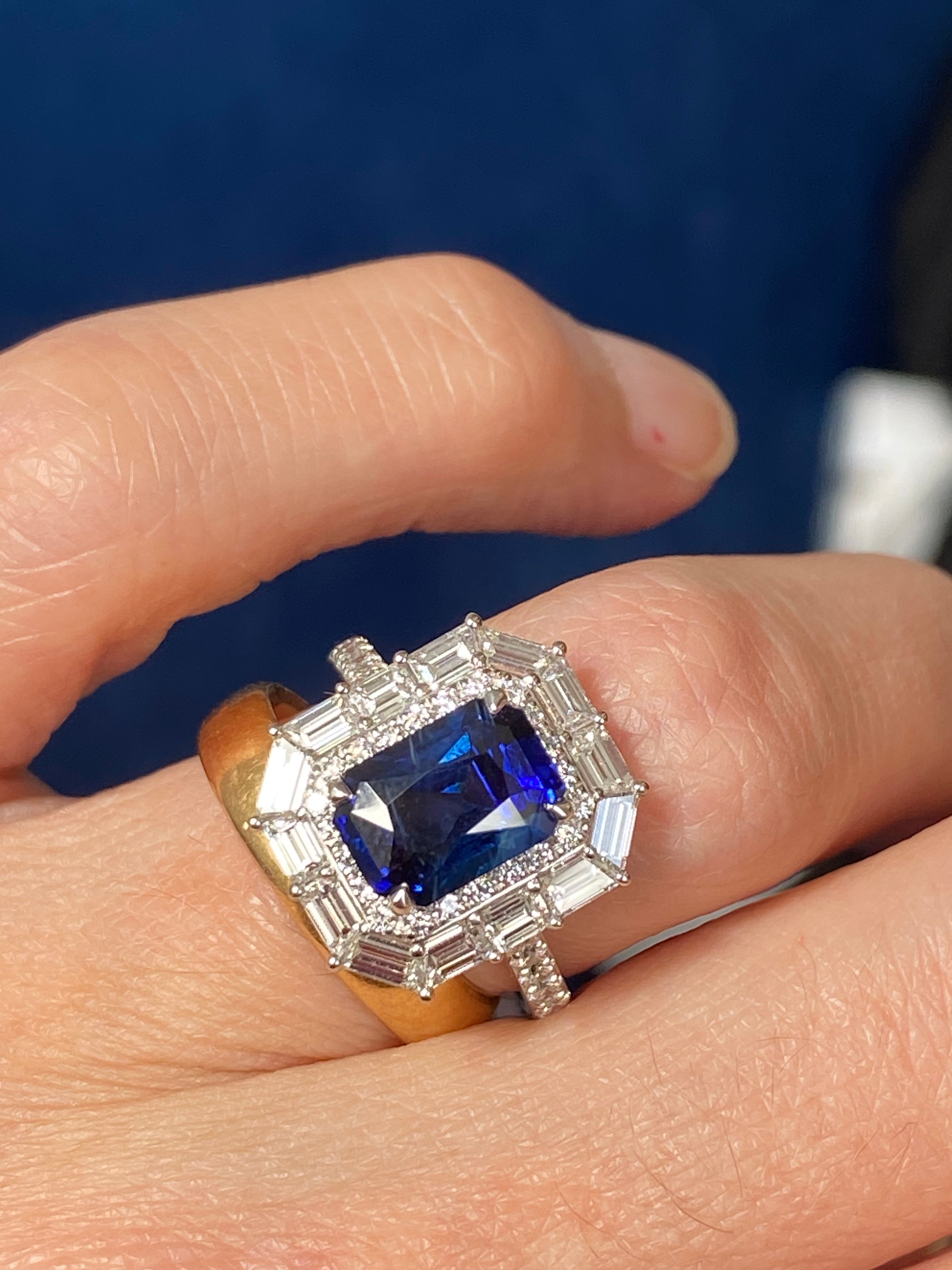 4.58 CTW Ceylon Sapphire and Natural Diamond Ring in Platinum