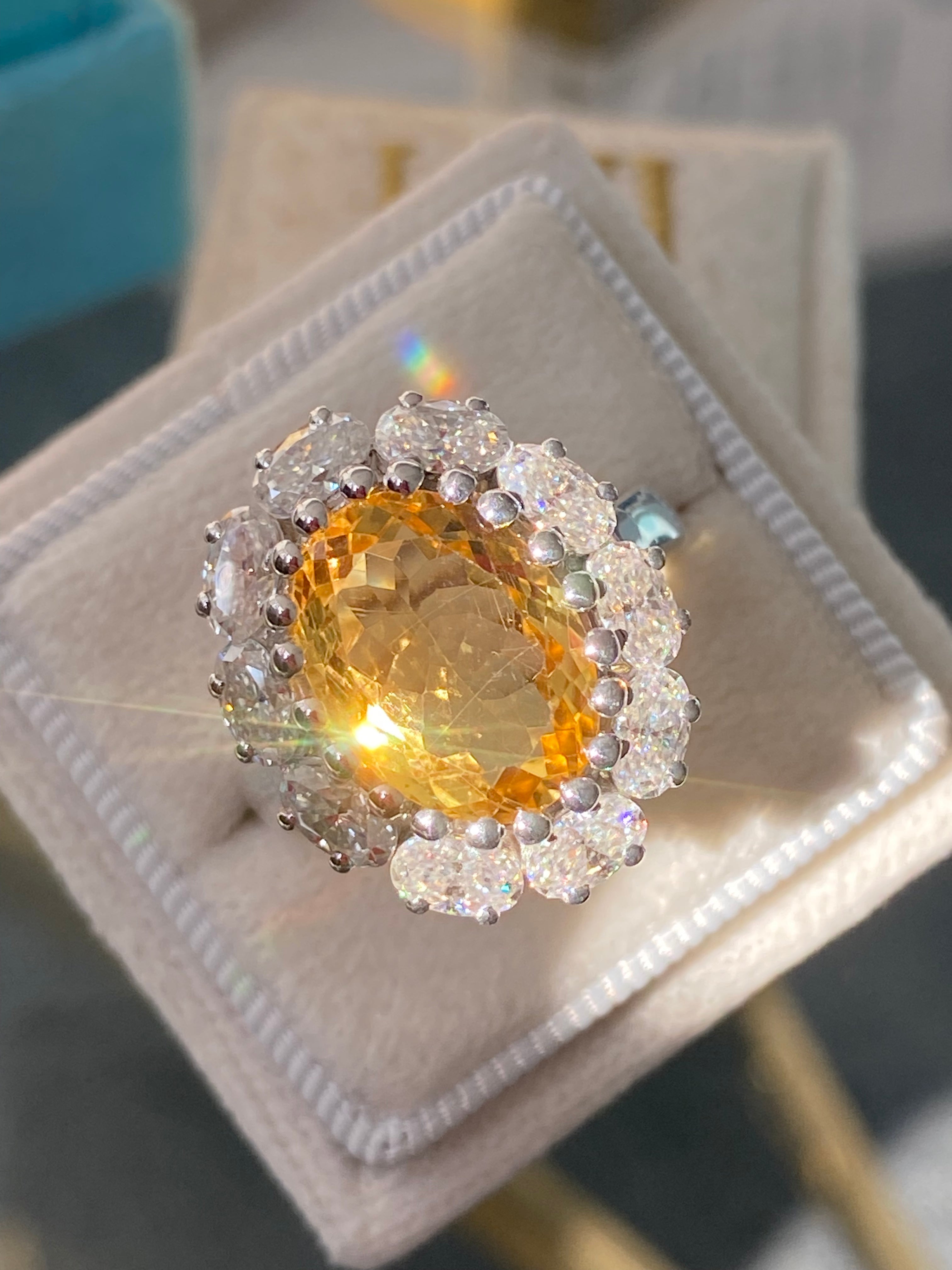 8.17 CTW Oval Cut Citrine and Moissanite Halo Cocktail Ring in Sterling Silver