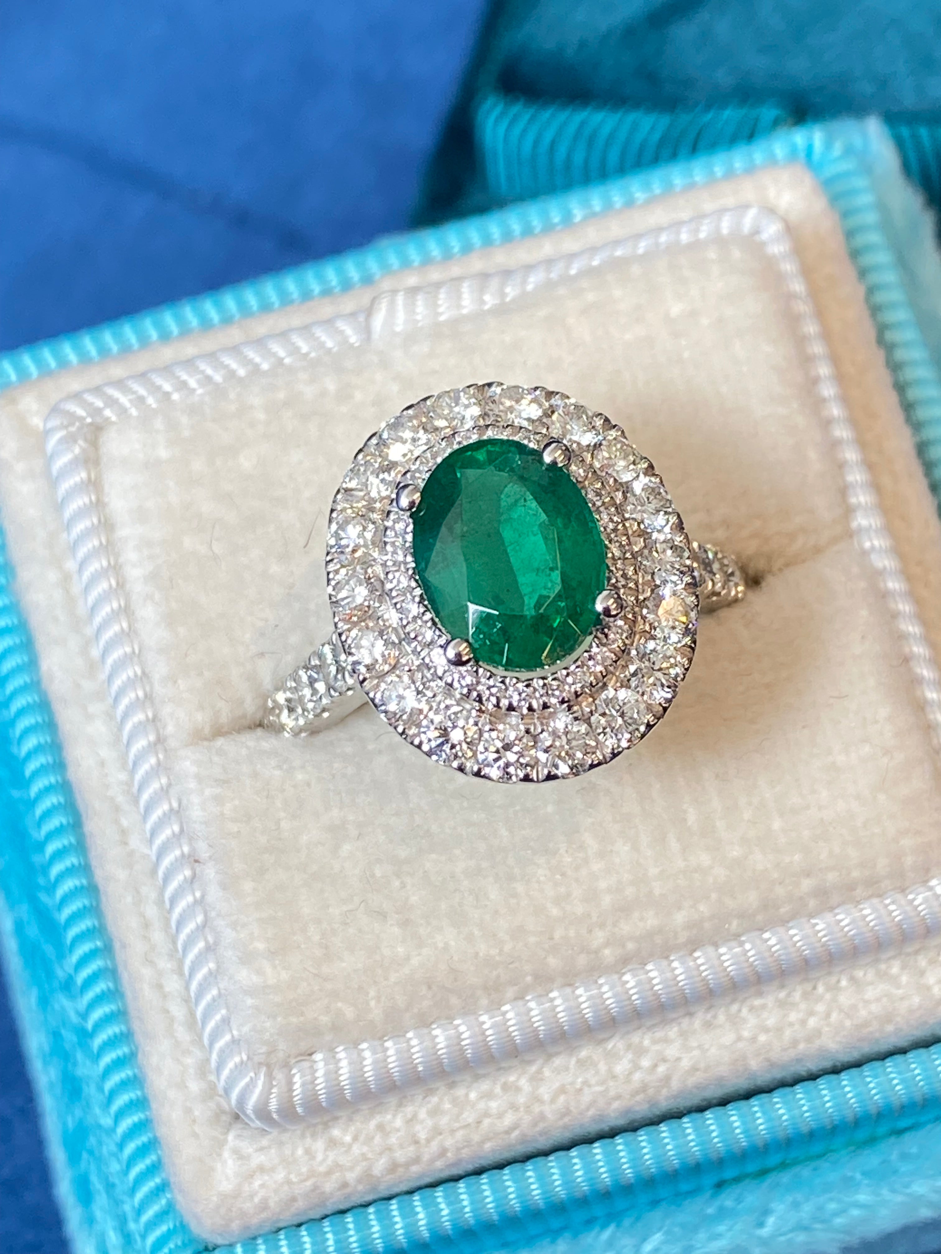 3.11 CTW Emerald and Natural Diamond Double Halo Ring in Platinum