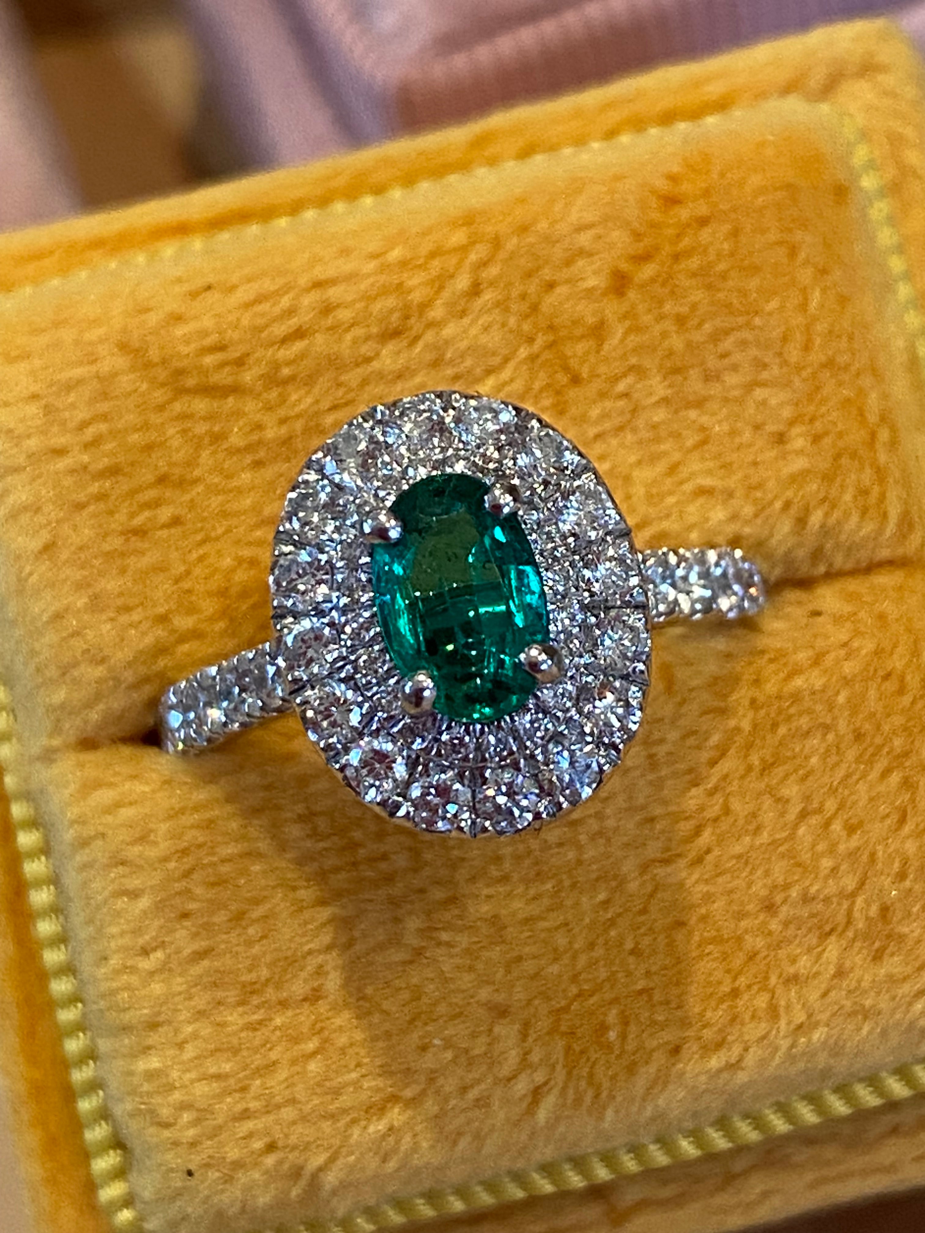 1.45 CTW Emerald and Natural Diamond Double Halo Ring in Platinum