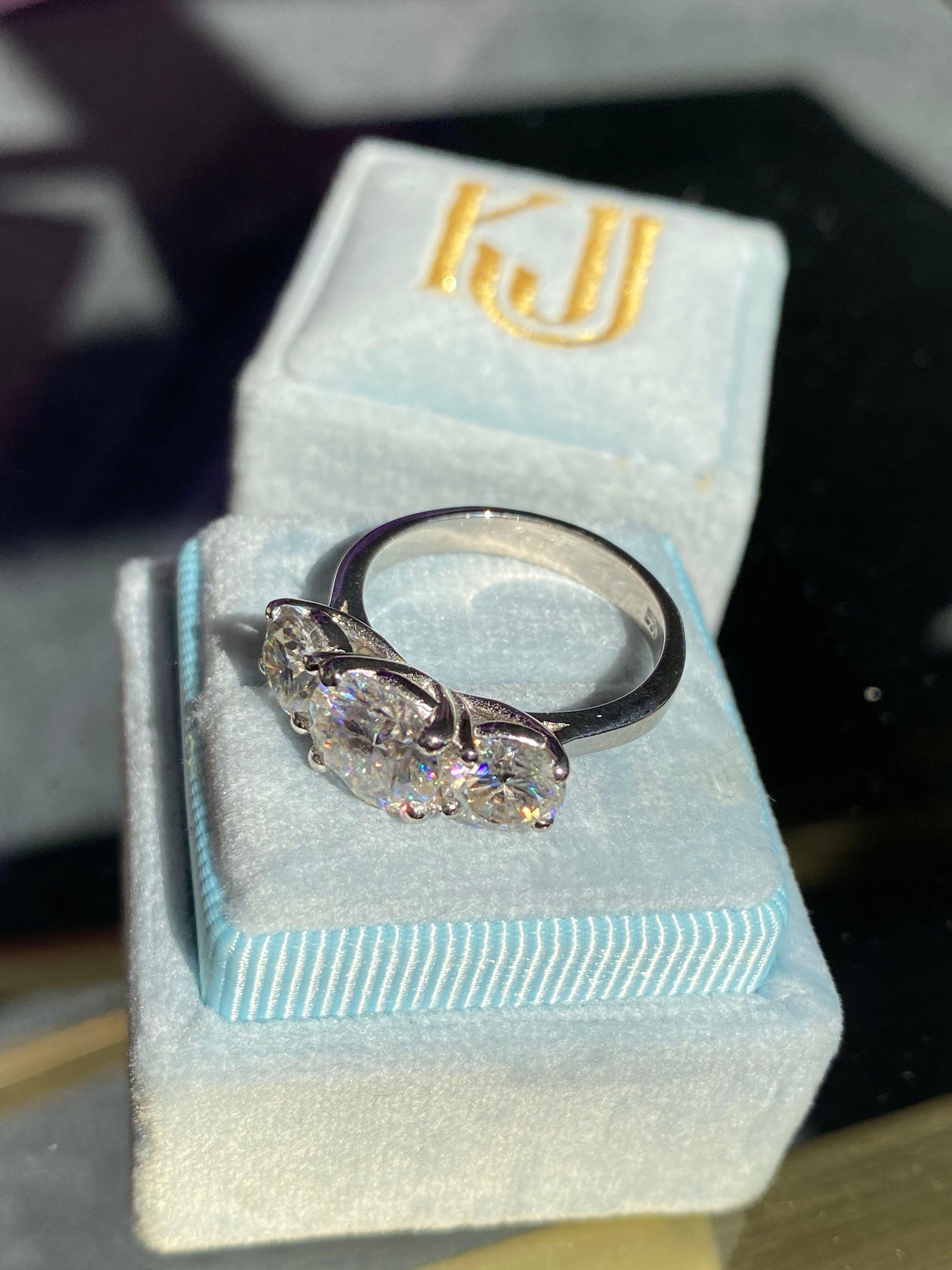 4.00 CTW Round Cut Moissanite Three Stone Ring in Sterling Silver