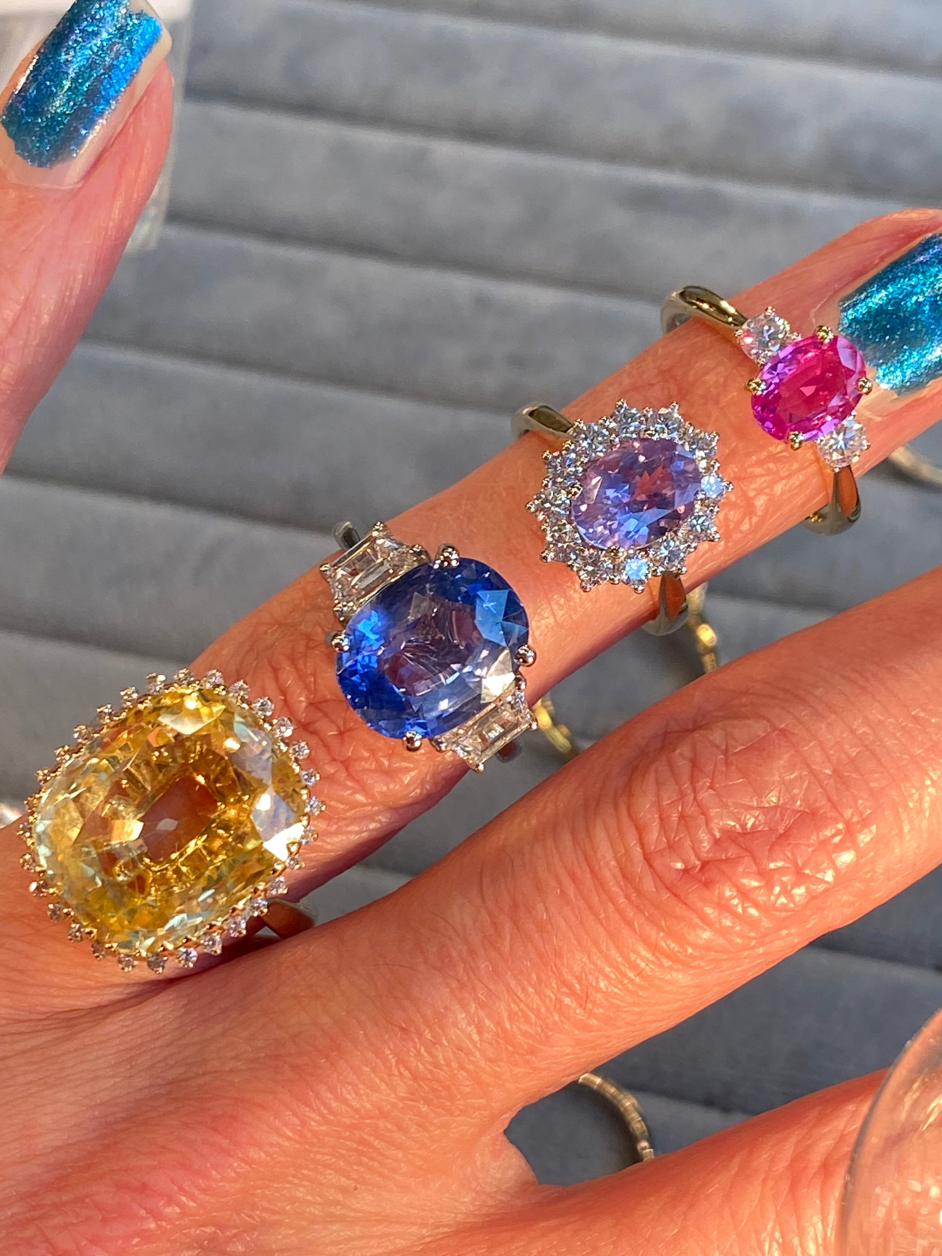 6.25 Carat Unheated Blue Ceylon Sapphire and 0.95 Carat Diamond Ring