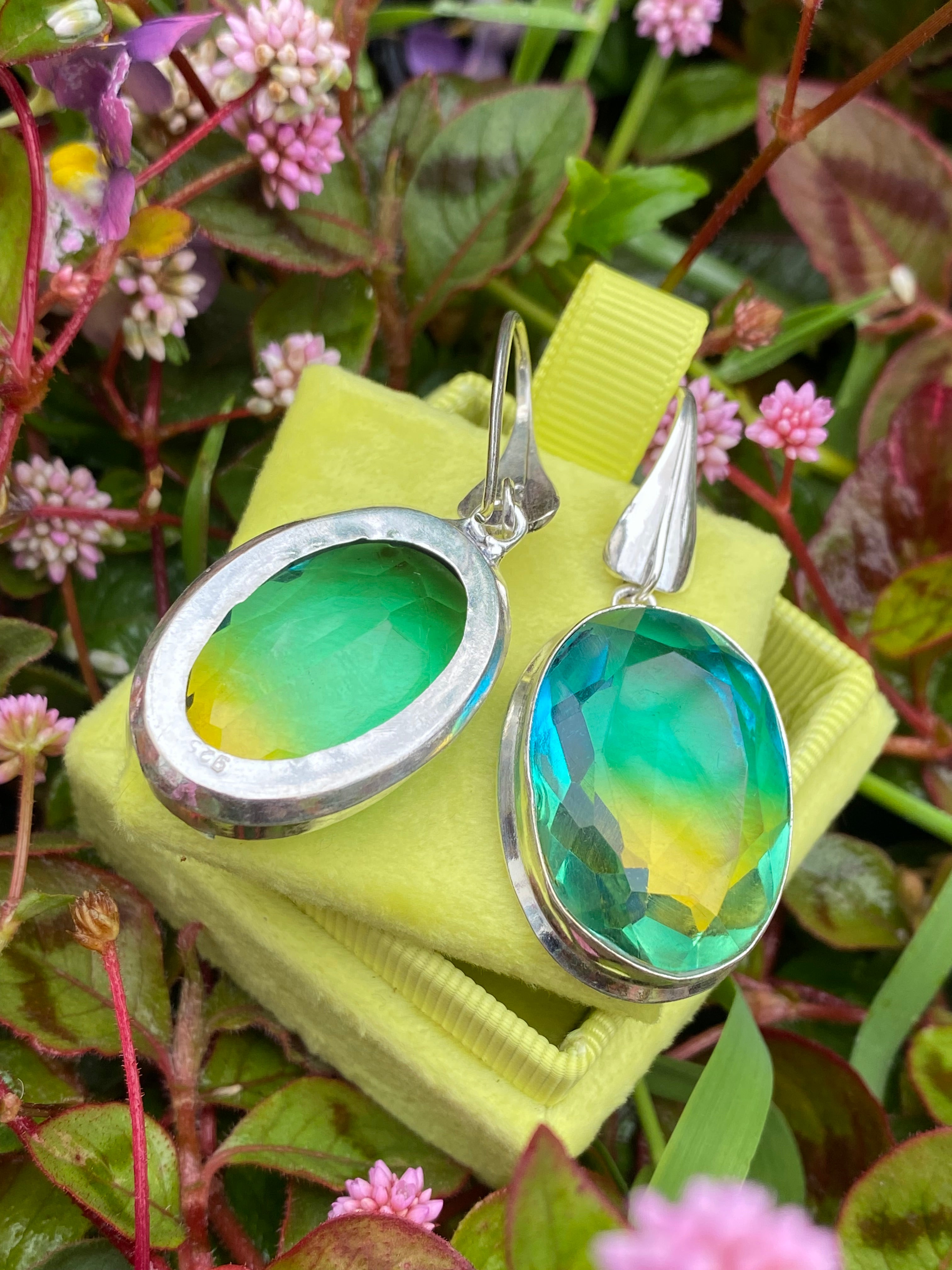 80 CTW Oval Cut Synthetic Tourmaline Earrings in Sterling Silver