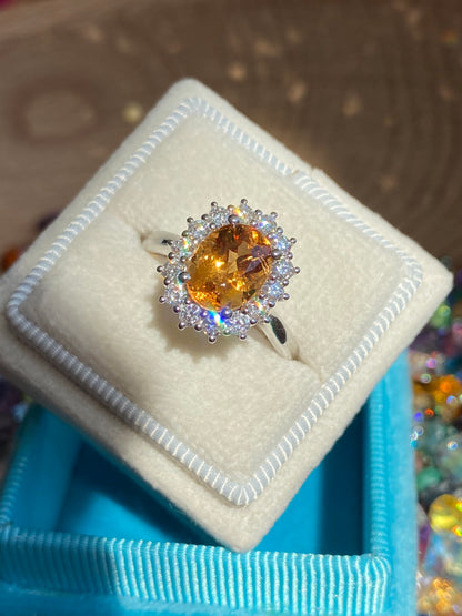 2.46 Carat Golden Topaz and Natural Diamond Ring in Platinum