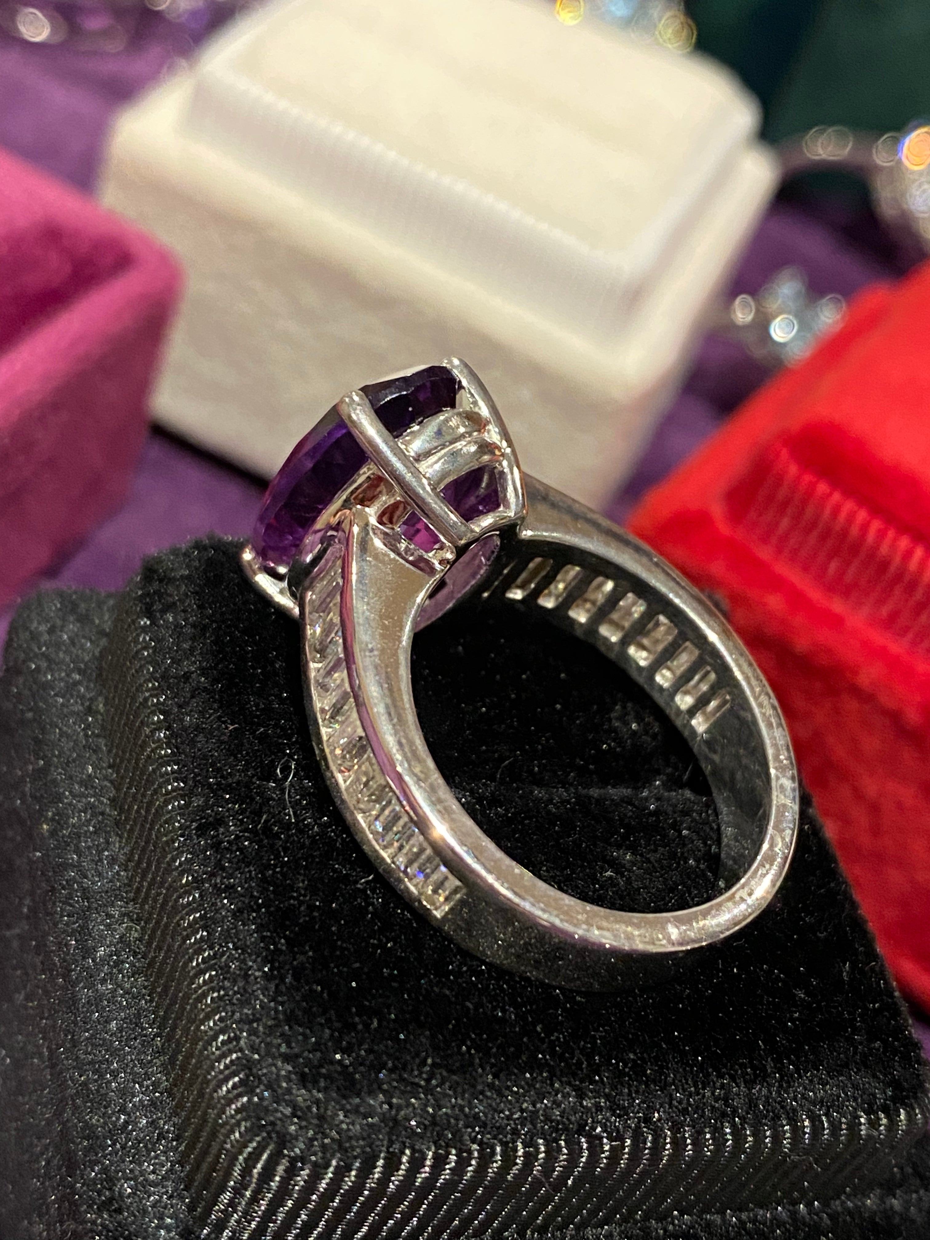 5.58ct Oval Cut Amethyst and 1.36ctw Moissanite Cocktail Ring in Sterling Silver