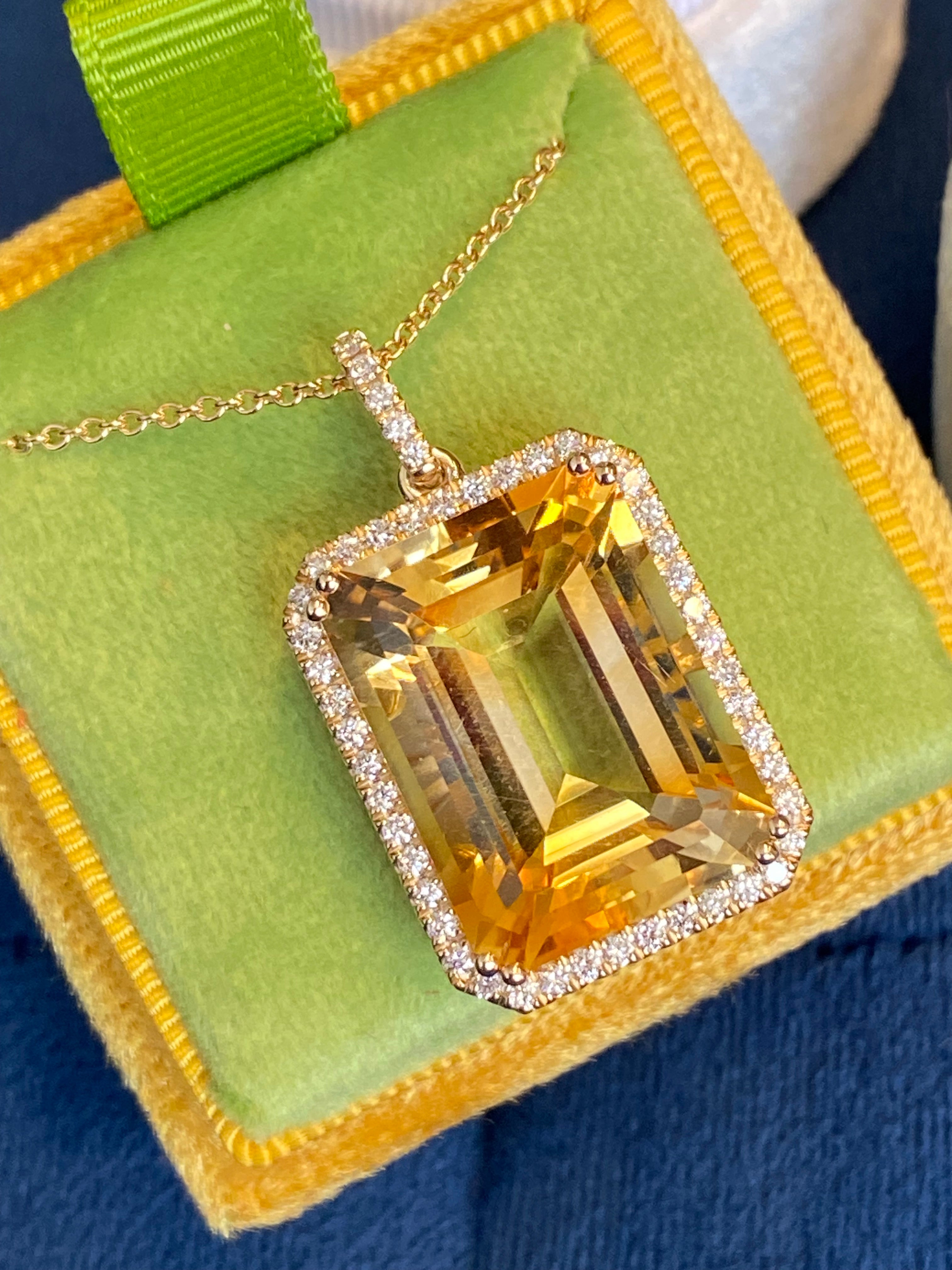 21.85 Carat Citrine and Natural Diamond Pendant Necklace in 9ct Yellow Gold