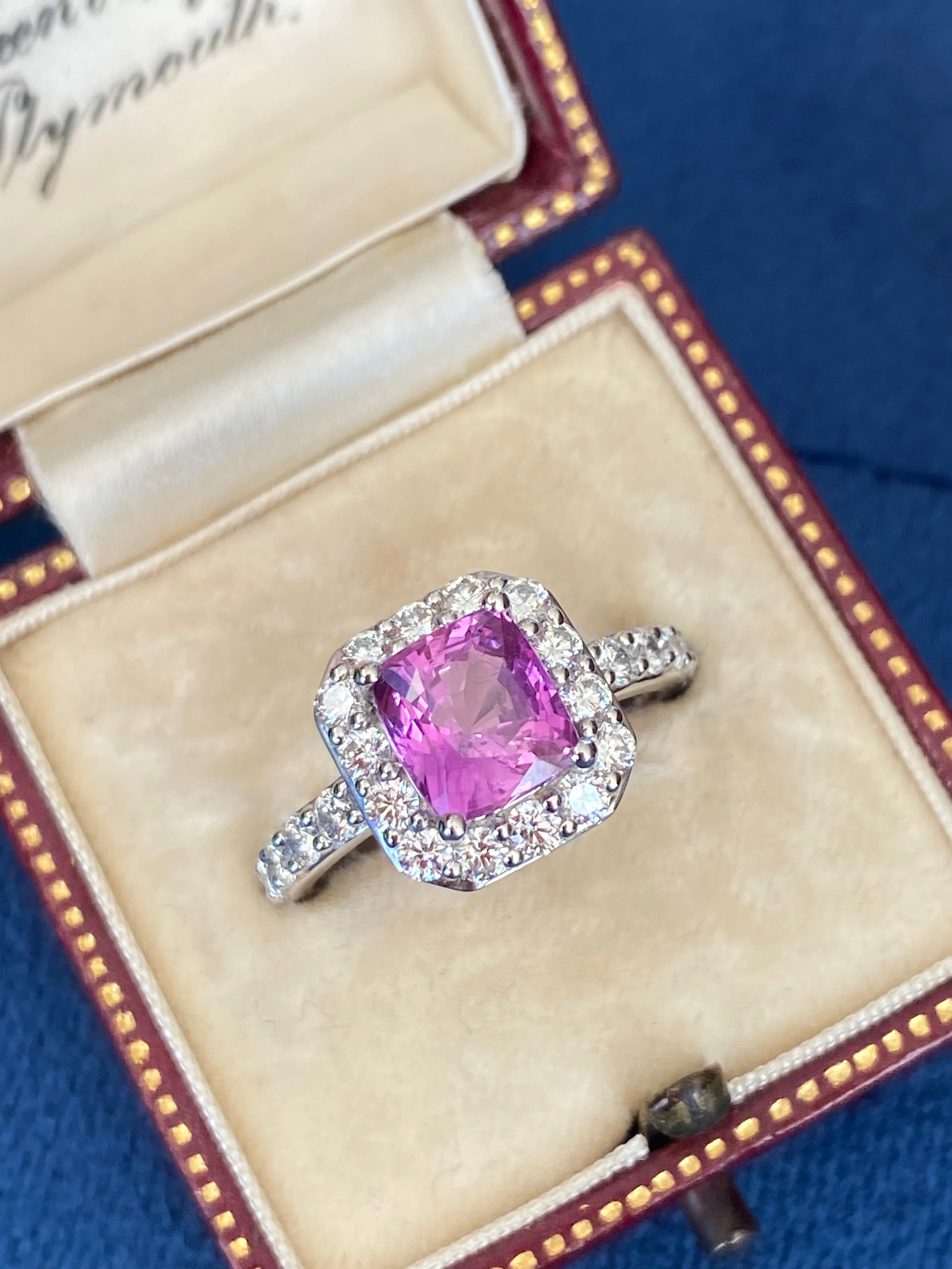 3.08 CTW Pink Sapphire and Natural Diamond Ring in Platinum