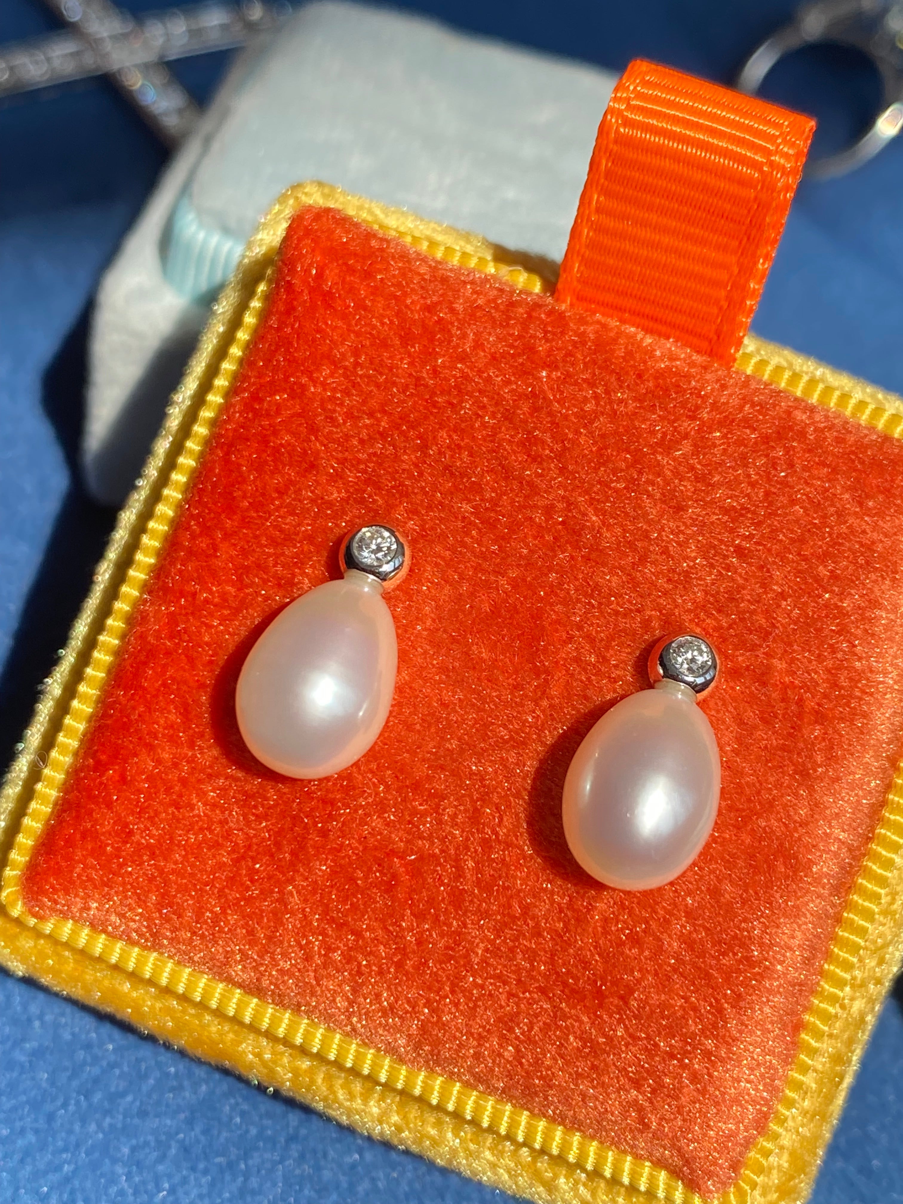 9.20 CTW Oval Pearl and Diamond Stud Earrings in 18ct White Gold