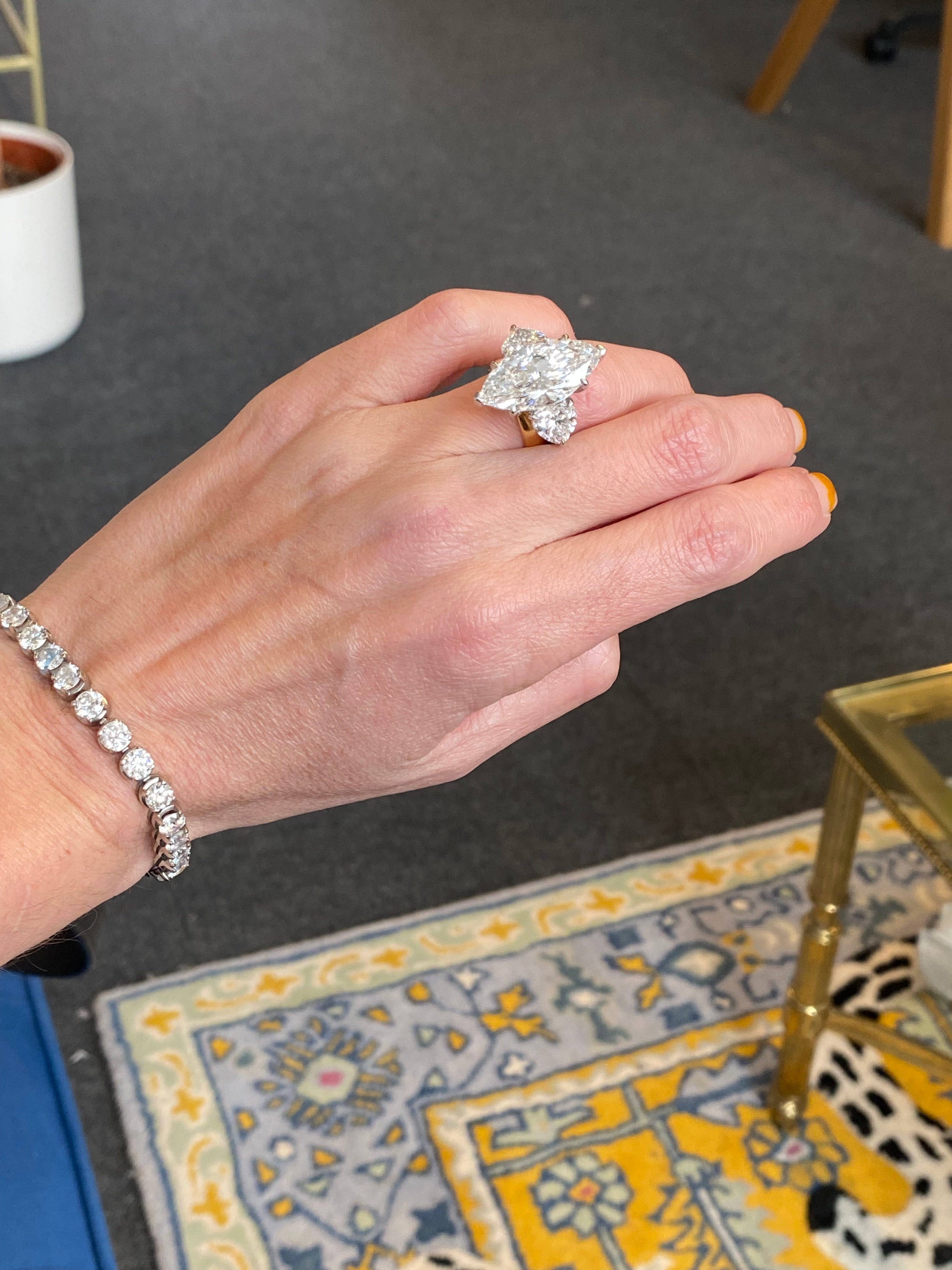 10.00 Carat Marquise Cut + 3.00CTW Heart Cut Lab Diamond Engagement Ring in Platinum