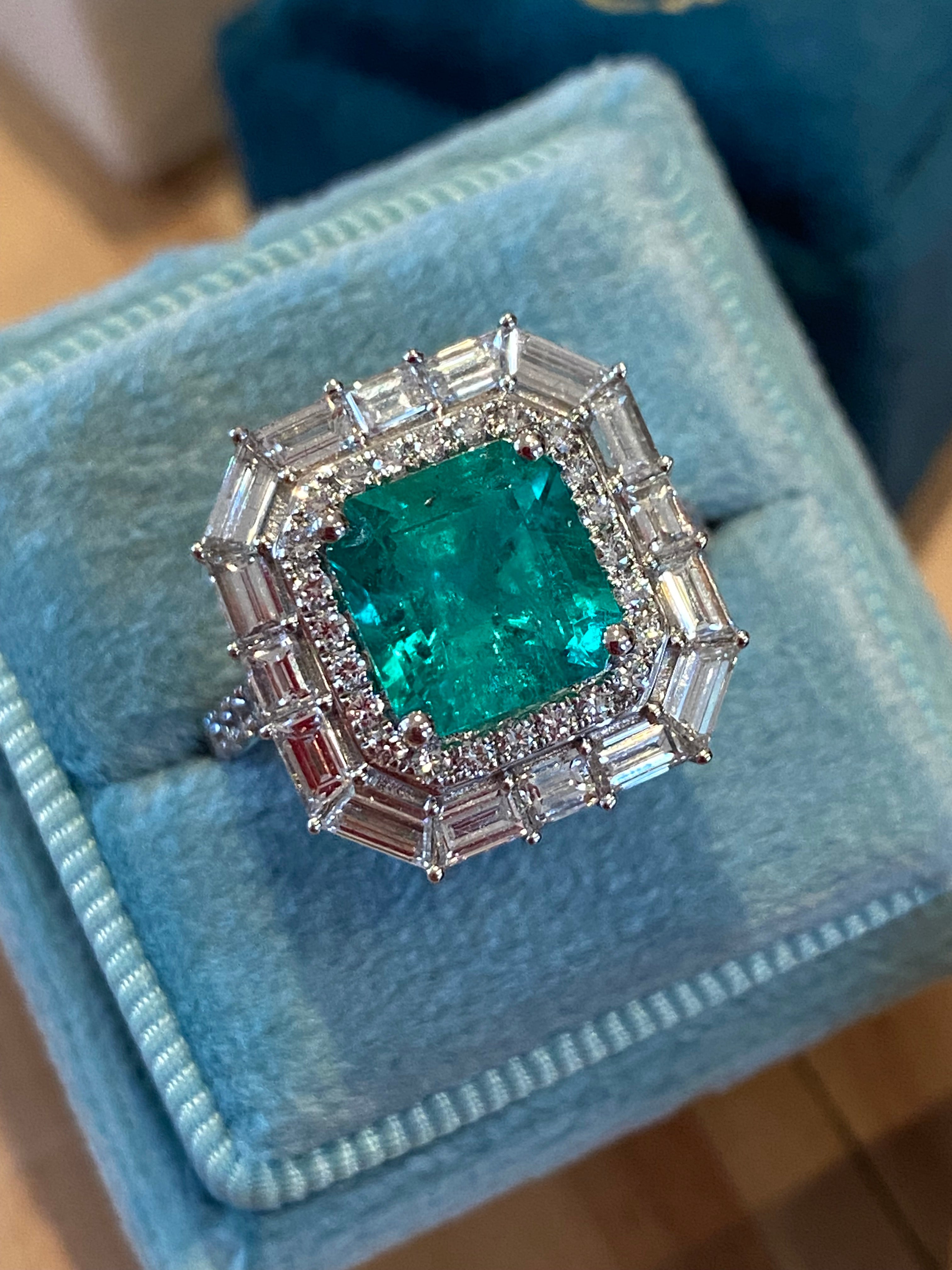 Masterpiece 2.34 Carat Colombian Emerald and 1.67ctw Natural Diamond Ring in Platinum