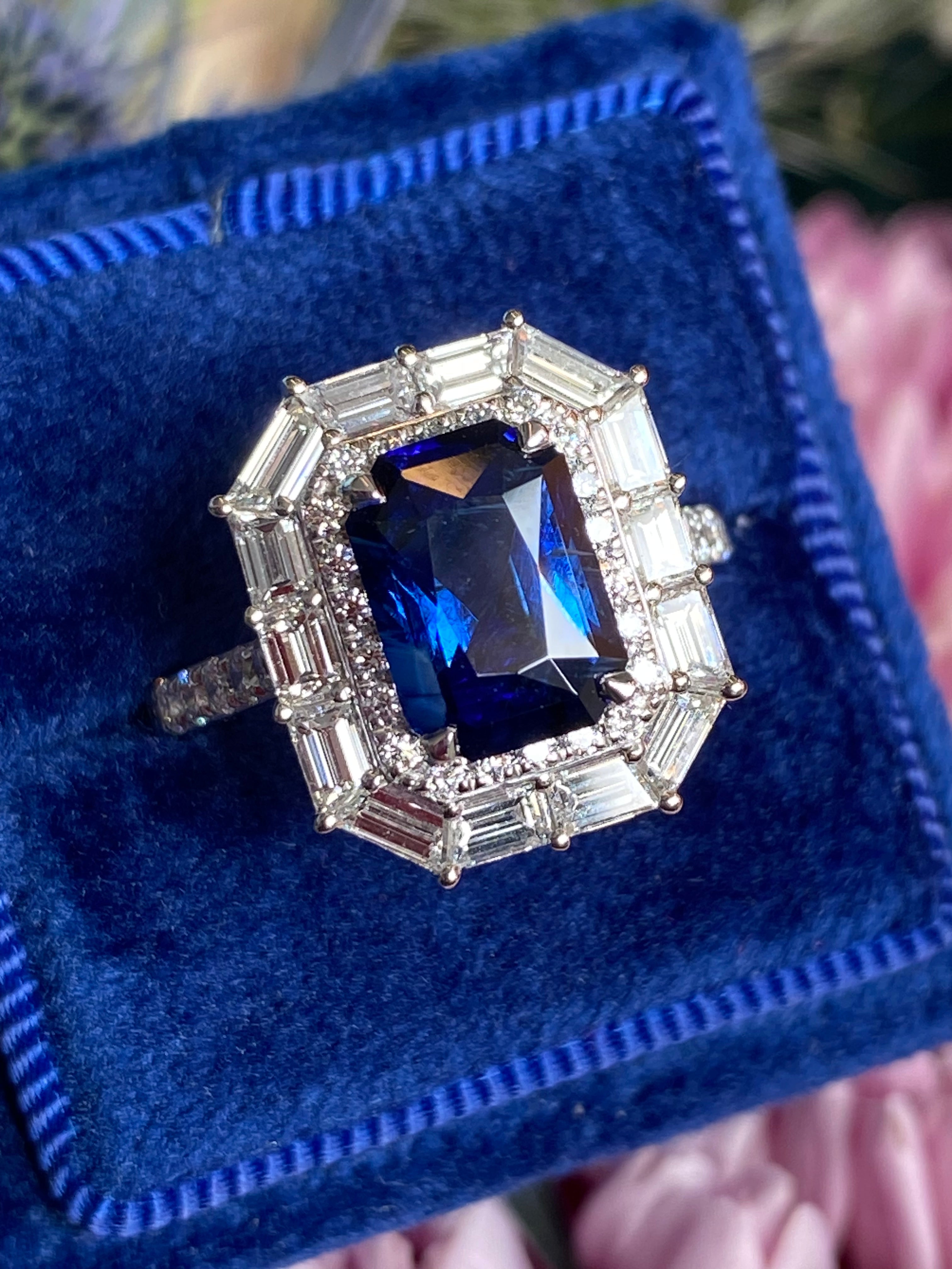 4.58 CTW Ceylon Sapphire and Natural Diamond Ring in Platinum