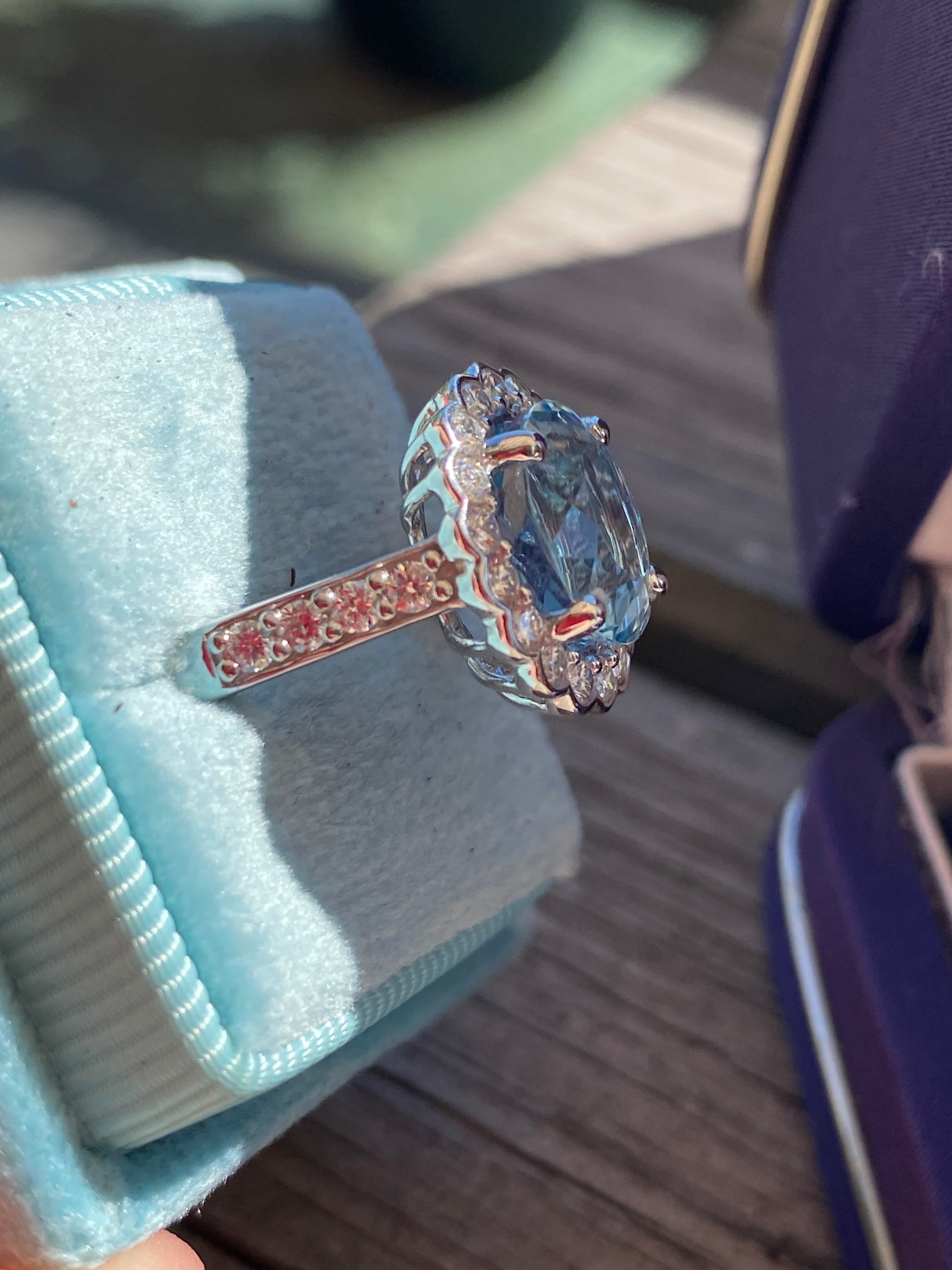 4.53 CTW Oval Cut Aquamarine and Natural Diamond Halo Engagement Ring in Platinum