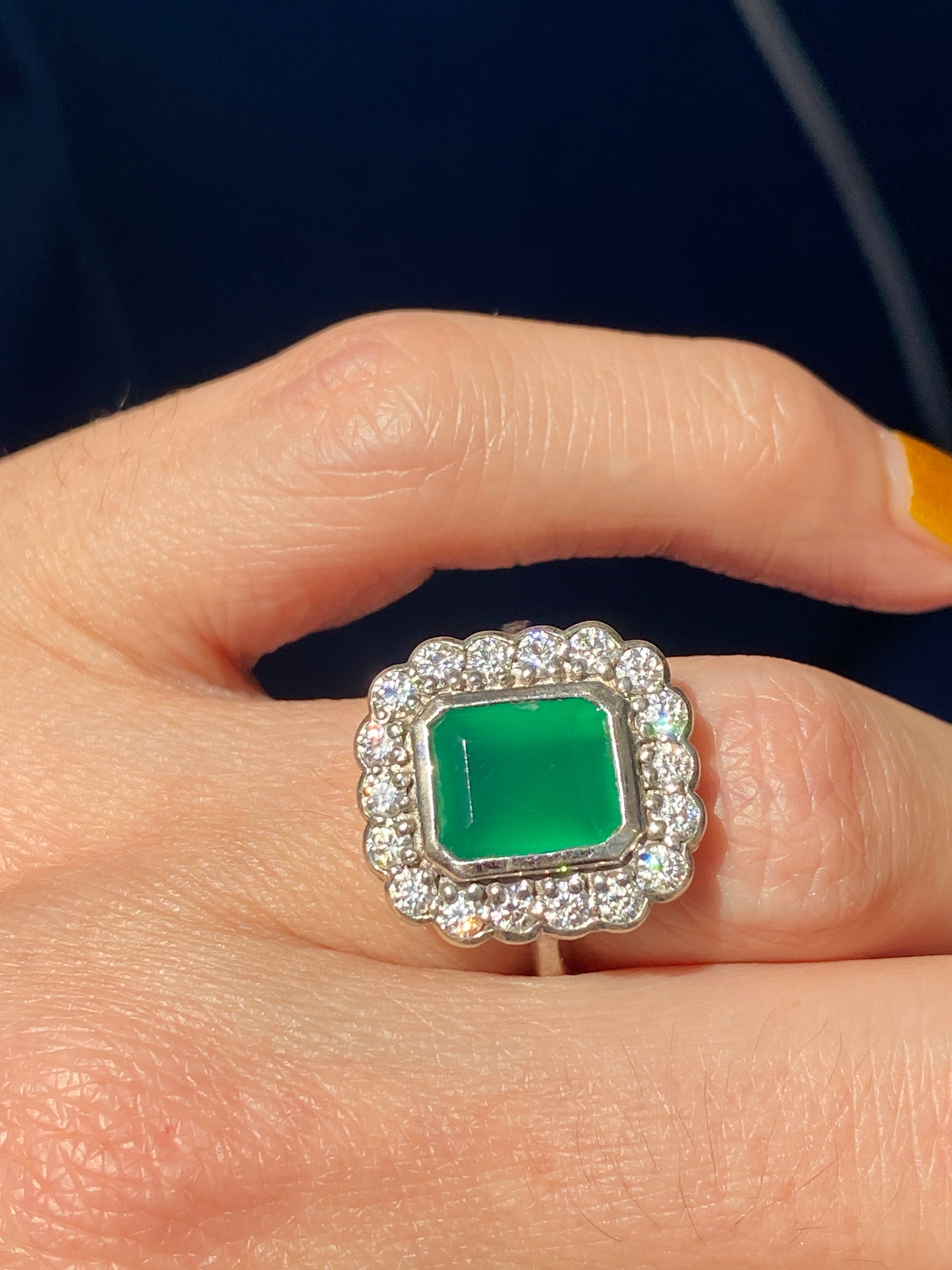 4.25 CTW Emerald Cut Green Onyx and Moissanite Halo Cocktail Ring in Sterling Silver