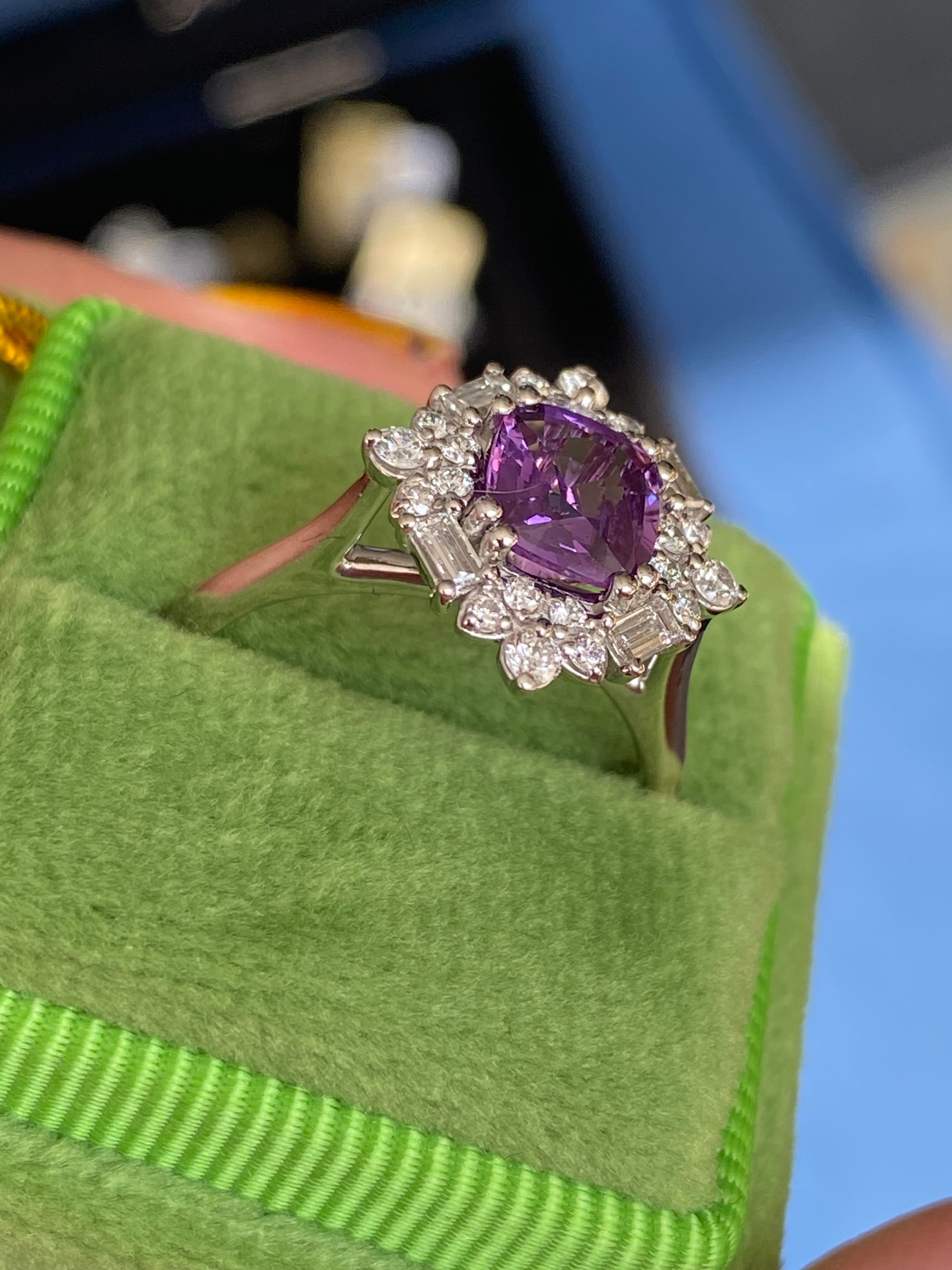 1.20 Carat Purple Sapphire and 0.41ctw Natural Diamond Halo Ring in Platinum