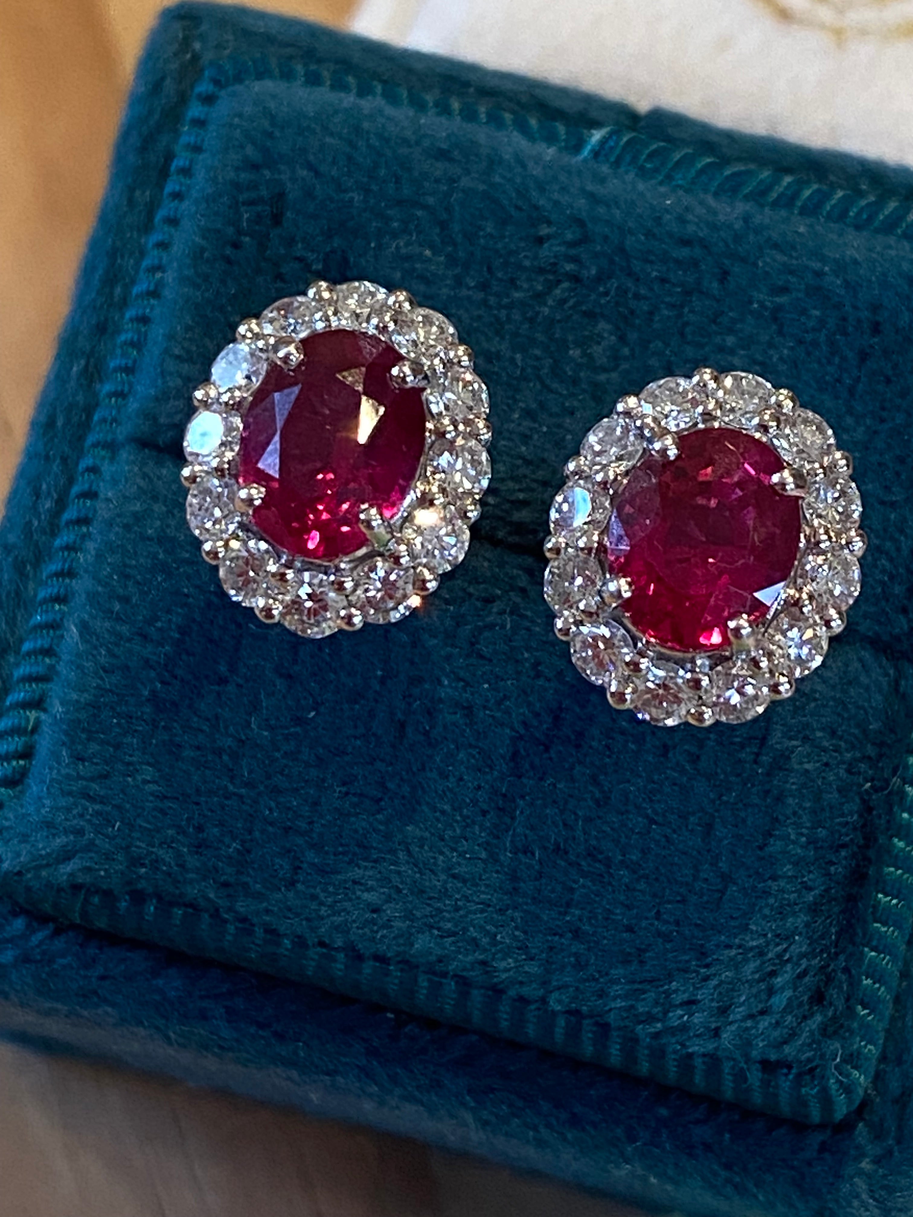 4.27 CTW Certified No Heat Ruby and Natural Diamond Stud Earrings in 18ct White Gold