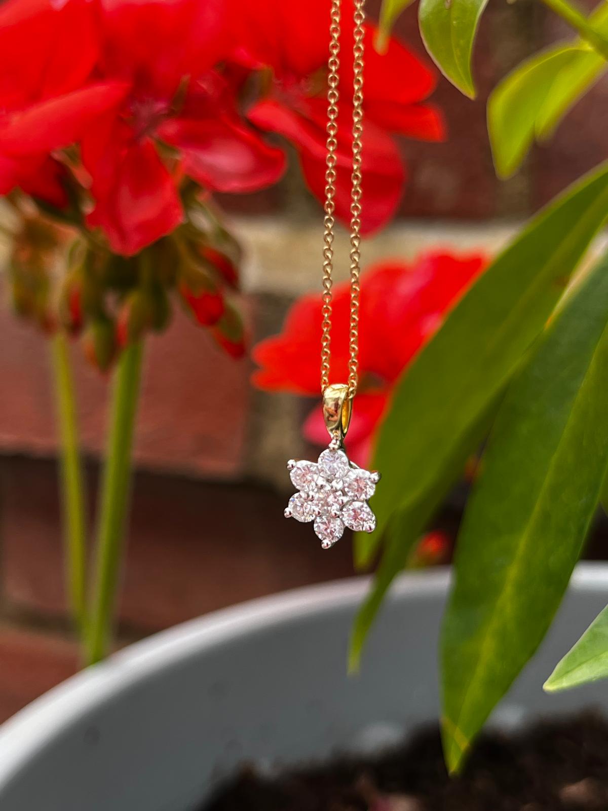 0.66 CTW Natural Diamond Star Flower Pendant in 18ct Yellow Gold